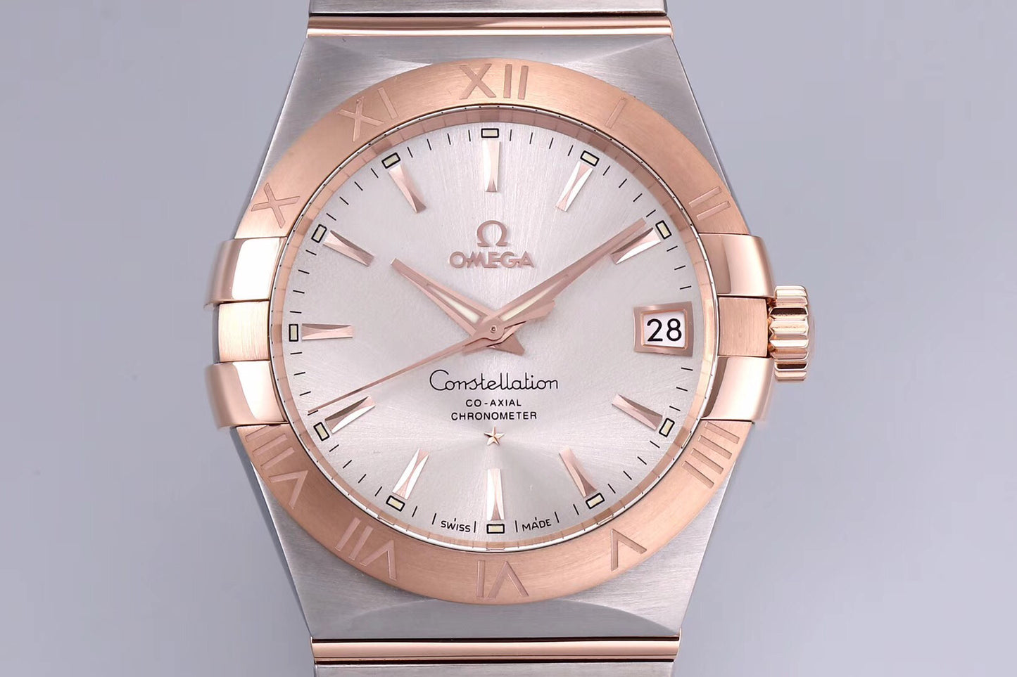 VS공장 오메가 컨스틸레이션 38MM 로즈골드 콤비 실버바인덱스 브레이슬릿