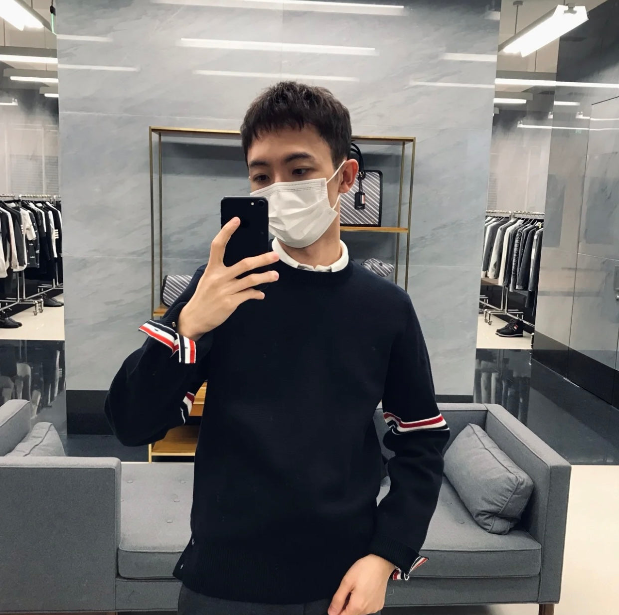 TJ / 톰브라운 스트라이프 코튼 라운드 넥 풀오버
