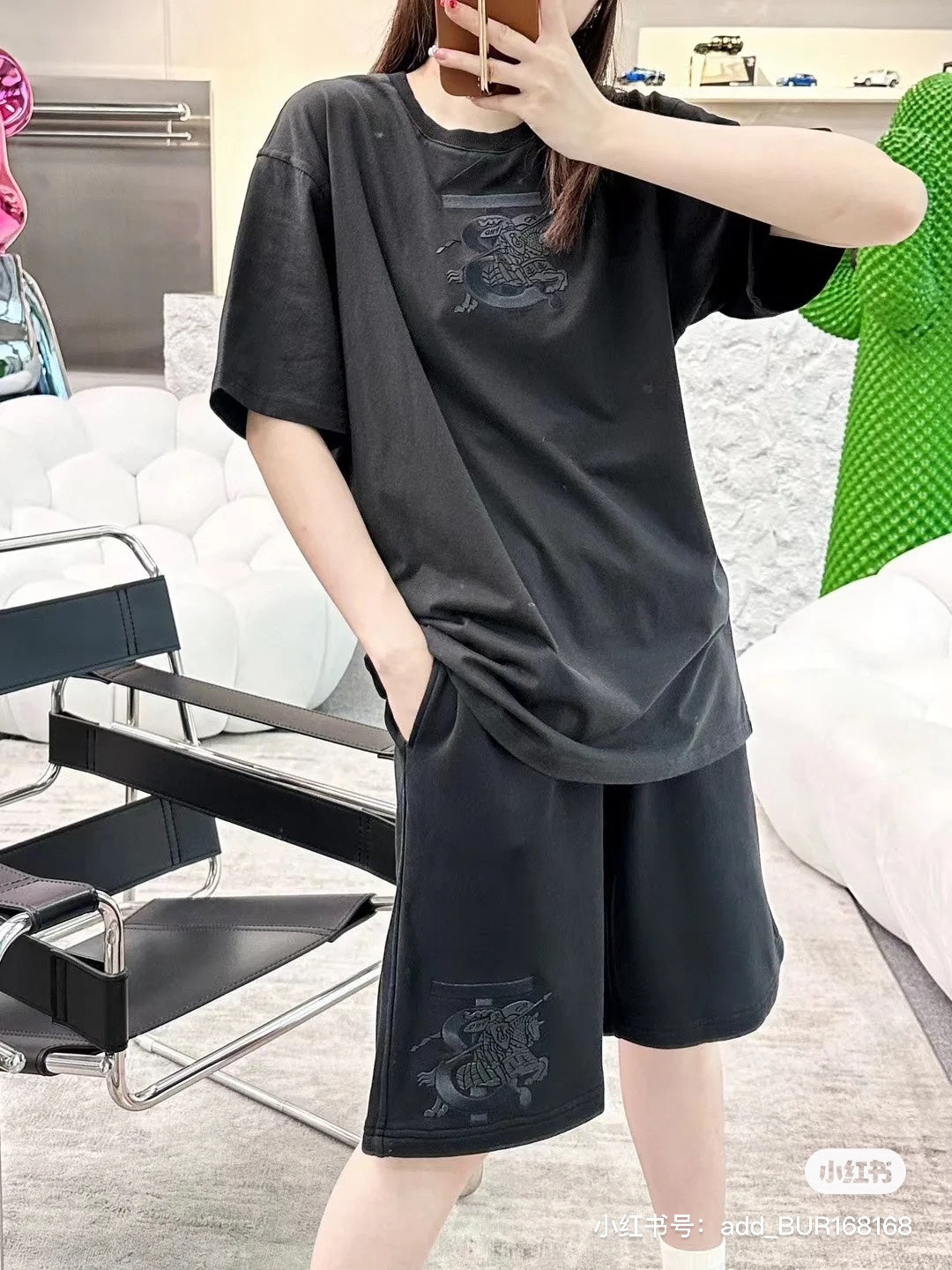 대리석 / 버버리 오프셋 자수 T, BBR23 봄 여름 신풍, 군마 로고 티셔츠
