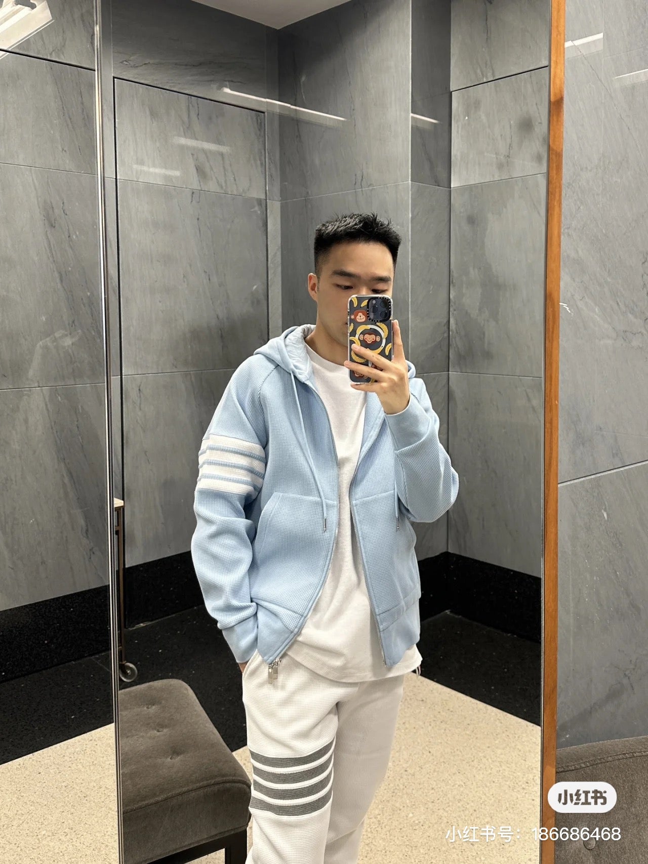 대리석 / 베이비 블루 와플 후드