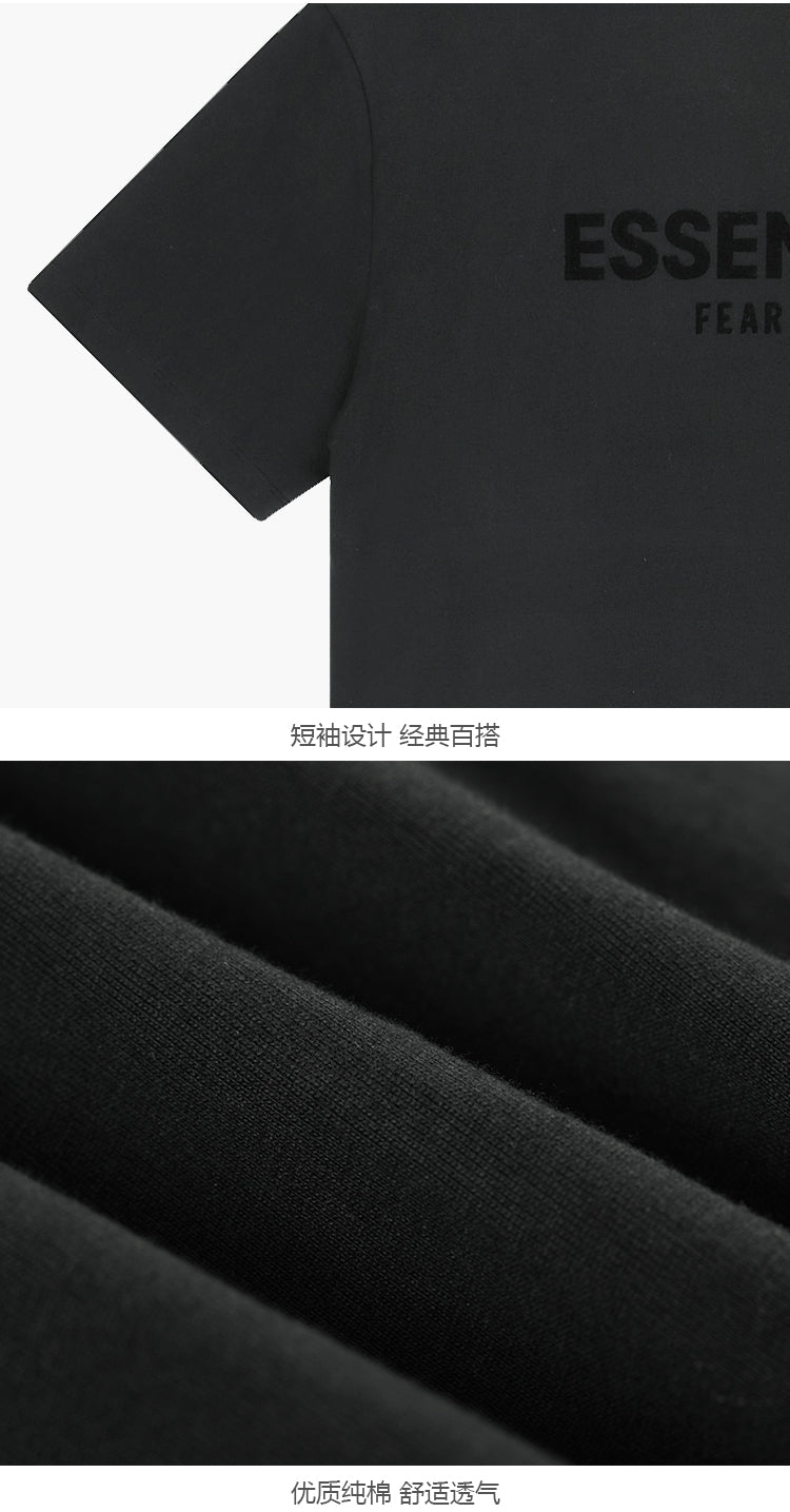 세나 / 더블 라인 하이 스트리트 루즈 캐주얼 백 플로킹 플로킹 프린팅 반팔