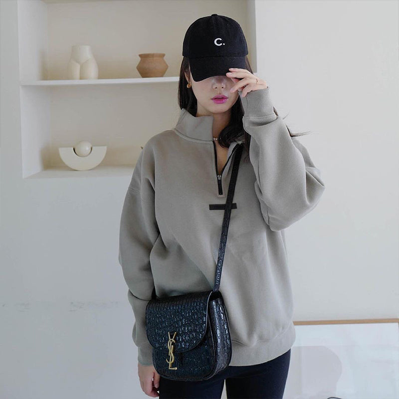 세나 / 더블 라인 하이 스트리트 스타일 하프 풀 스웨터 남성용 뒷면 접착 프린팅
