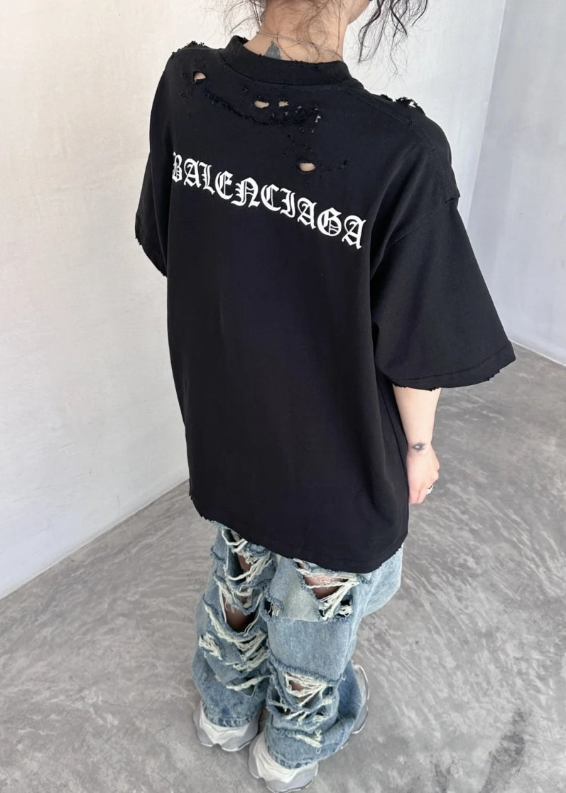 GTR / 발렌시아가 범어 파괴 반팔 티셔츠