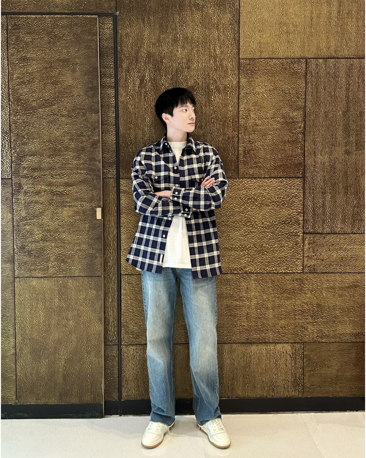 TJ / 구찌 자수 체크 린넨 코튼 셔츠