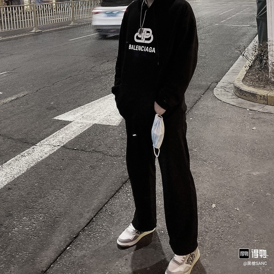 체인 / 발렌시아가 Bb 로고 문자 패턴 프린트 후드티