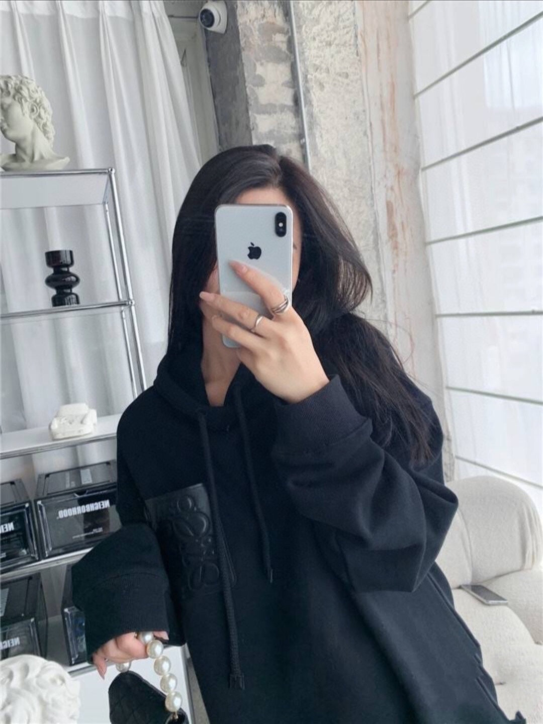체인2호 / 로에베 가죽 라벨 스웨트셔츠, 로에베 후드티