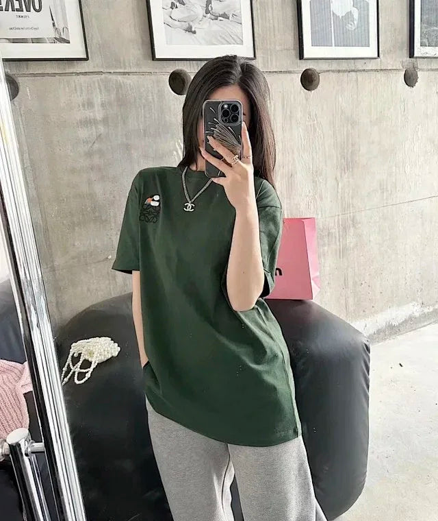 ZOK / 로에베 반팔티 , 후지타 판다 자수 로고 반팔 다크 그린