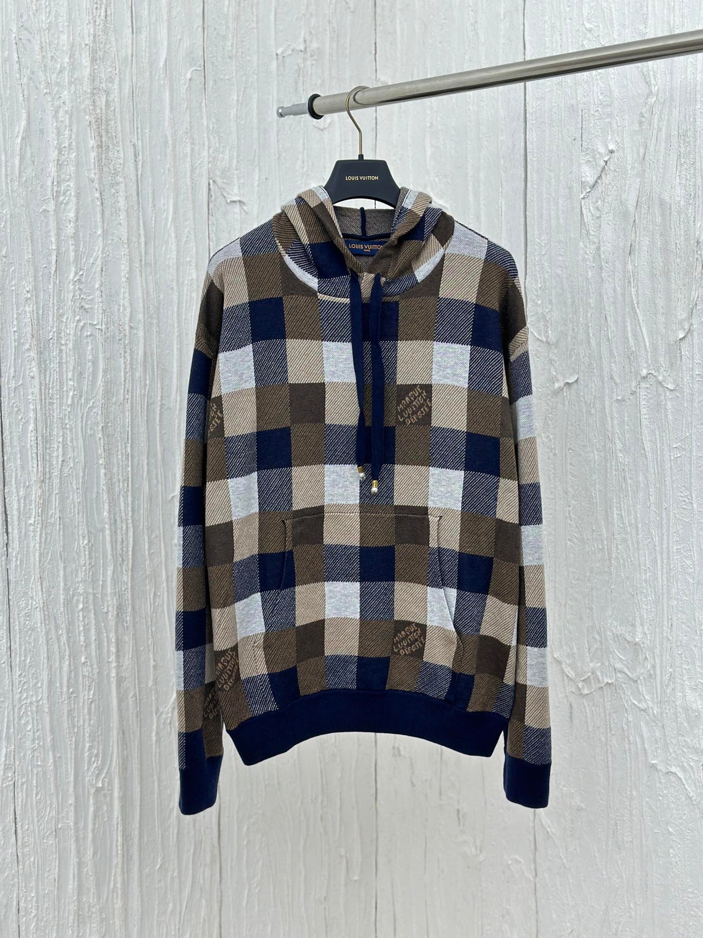 체인2호/루이 FW24 신형 피동 바둑판 합색 모직 후드 후드