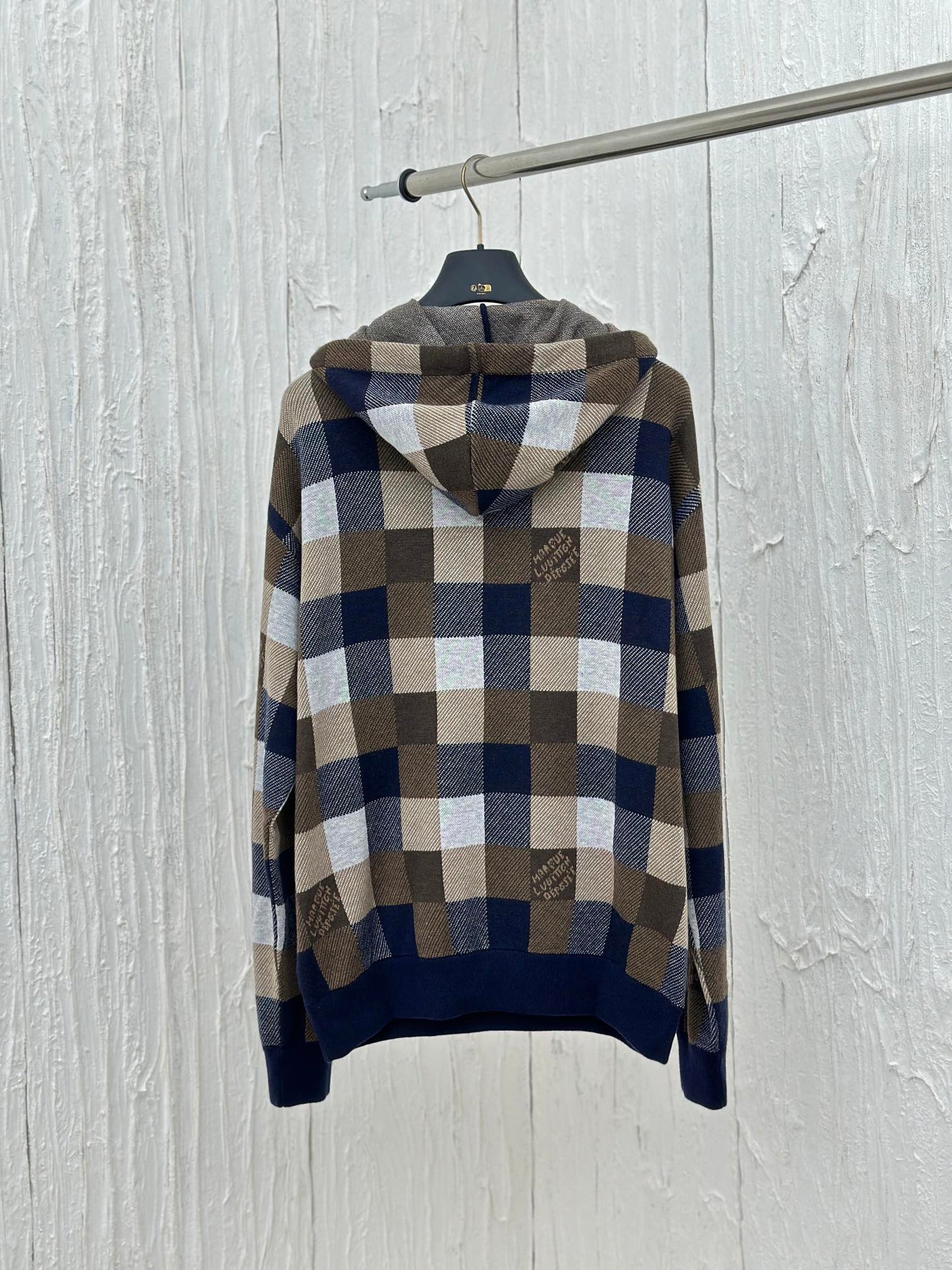 체인2호/루이 FW24 신형 피동 바둑판 합색 모직 후드 후드