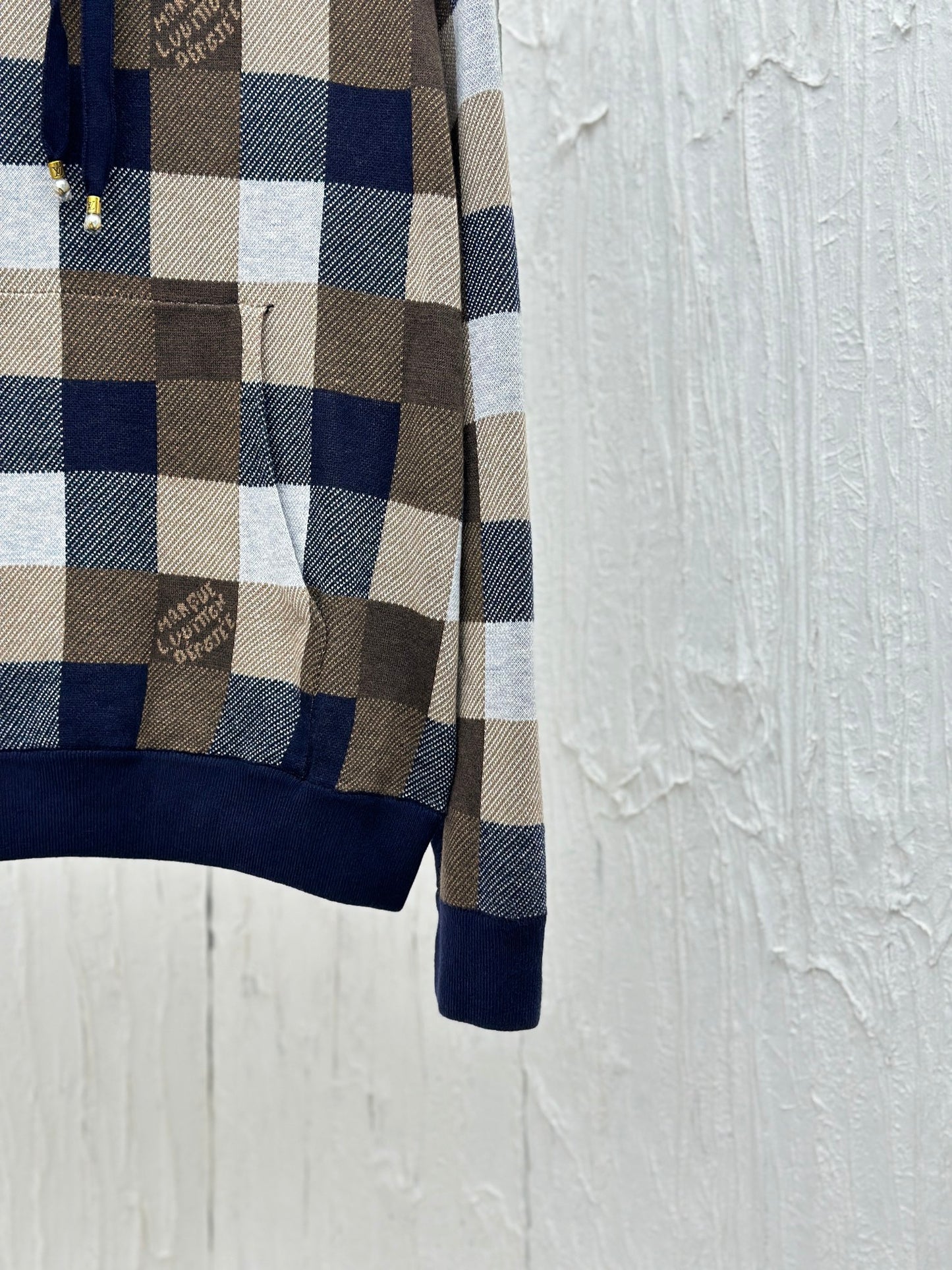 체인2호/루이 FW24 신형 피동 바둑판 합색 모직 후드 후드