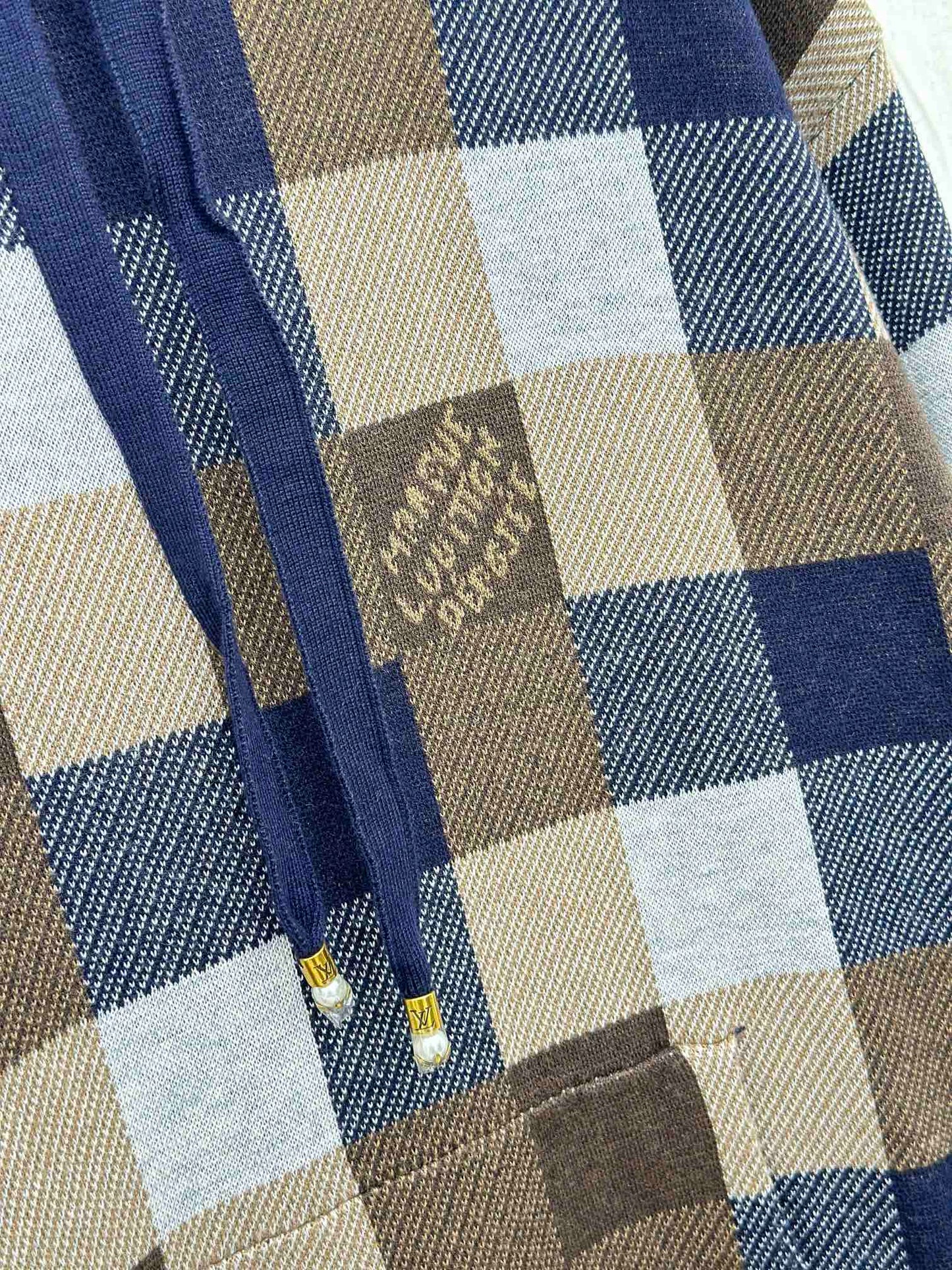 체인2호/루이 FW24 신형 피동 바둑판 합색 모직 후드 후드