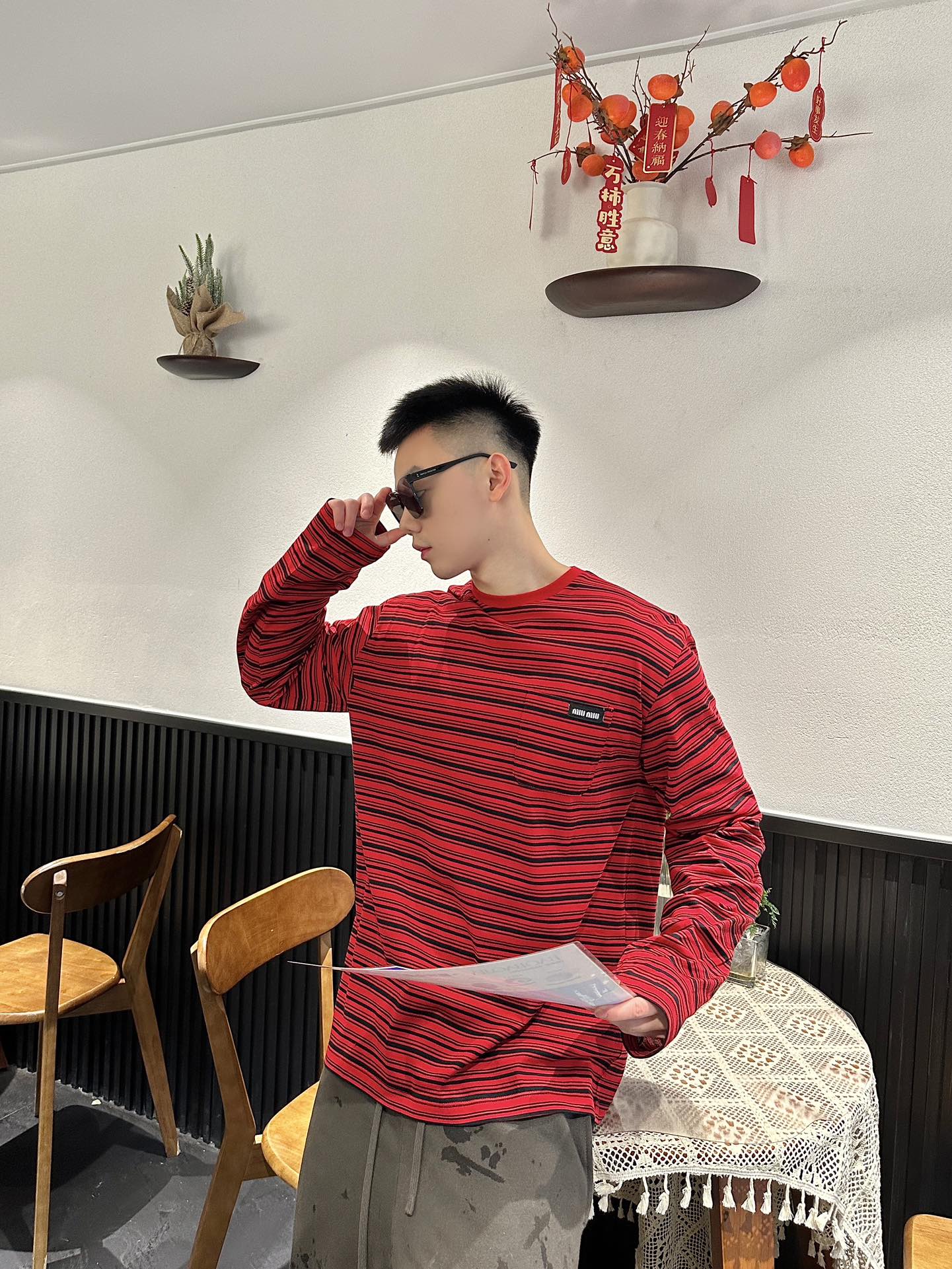 GTR/미우미우 남성 스트라이프 긴팔 티셔츠