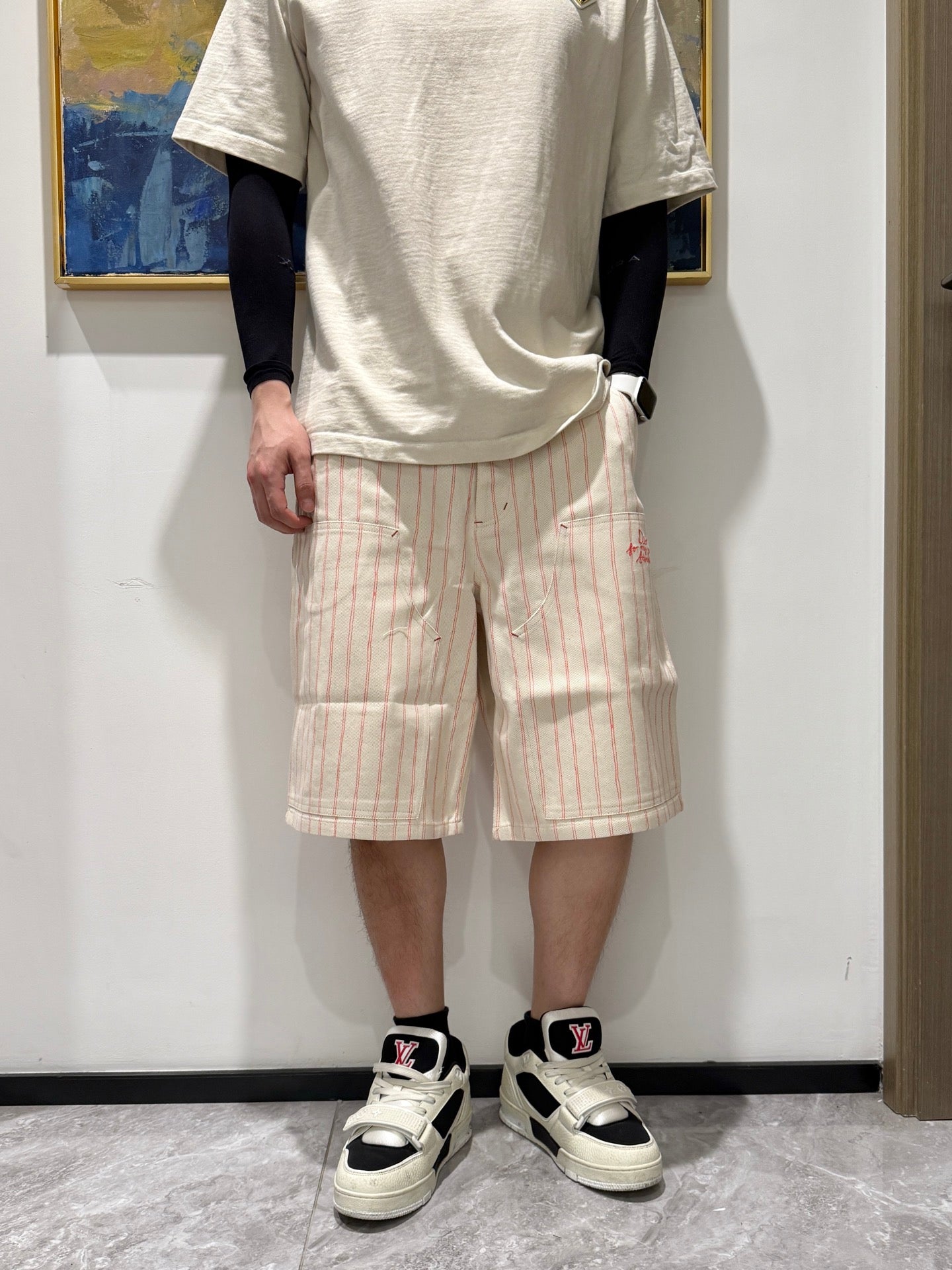 체인2호 / 디올 남성 스트라이프 살구색 반바지