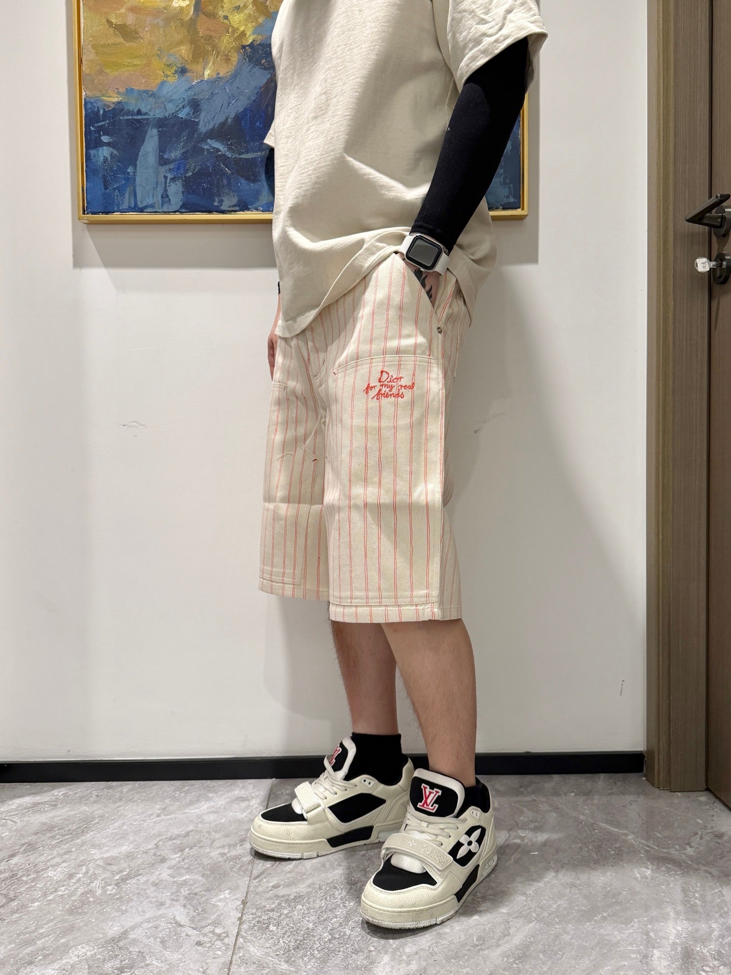 체인2호 / 디올 남성 스트라이프 살구색 반바지
