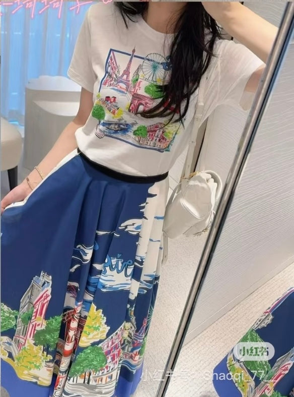 체인2호 / 디올 여성 souvenir 프린트 반팔 티셔츠