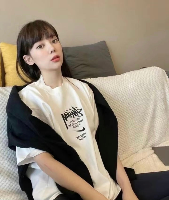 사슬 / 스투시 남성 로고 라운드넥 반팔 티셔츠