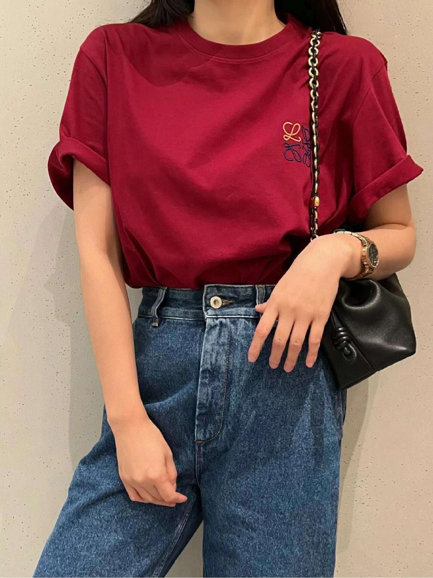사슬 / 로에베 남성 로고 자수 반팔 티셔츠