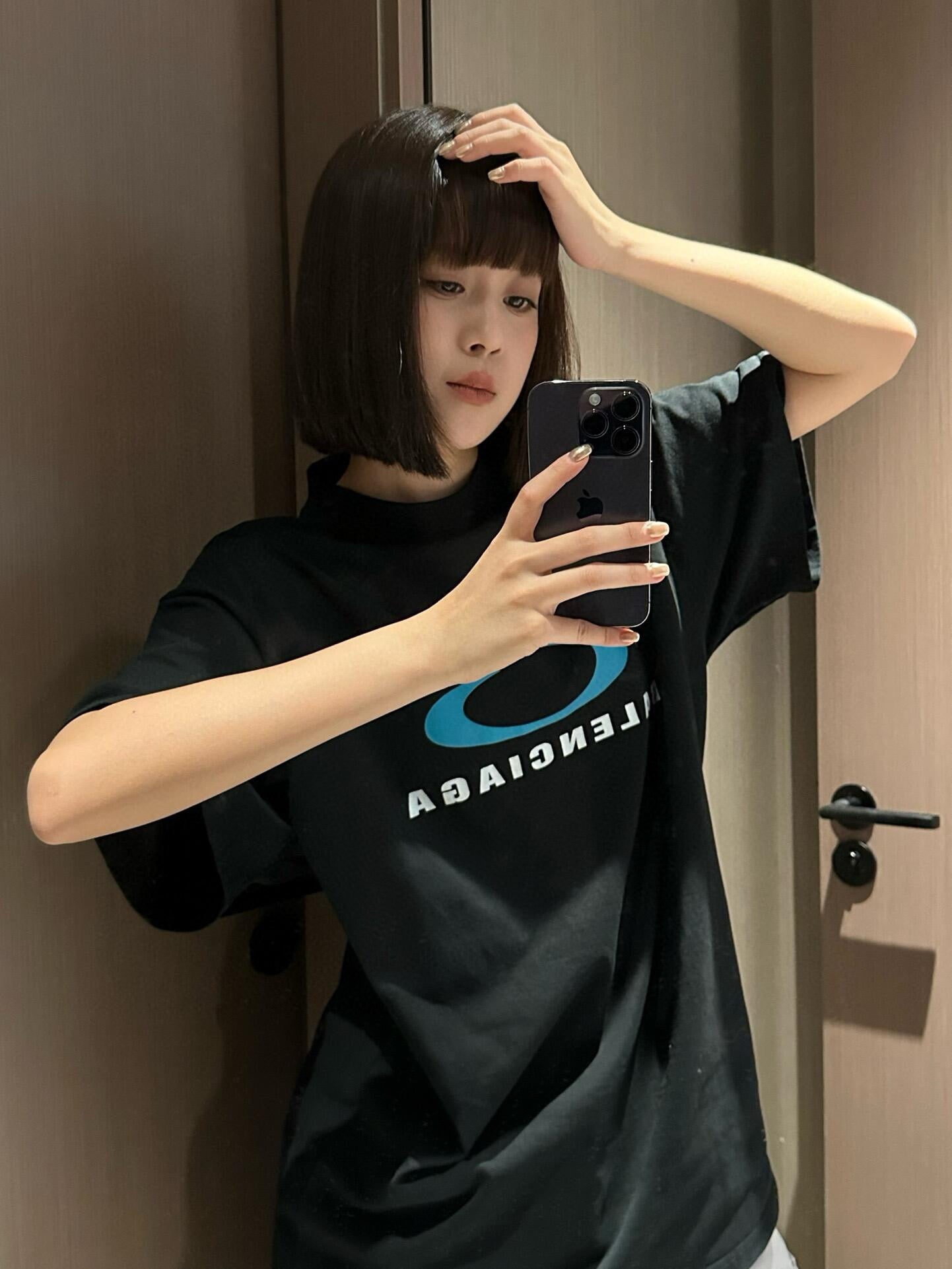 사슬 / 발렌시아가 남성 로고 프린트 라운드넥 반팔 티셔츠