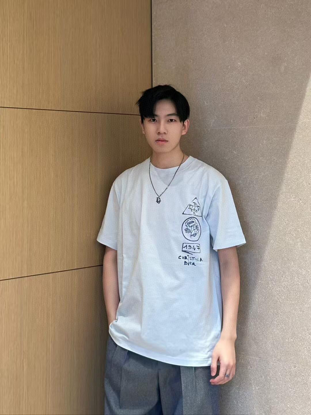 사슬 / 디올 남성 로고 반팔 라운드 티셔츠