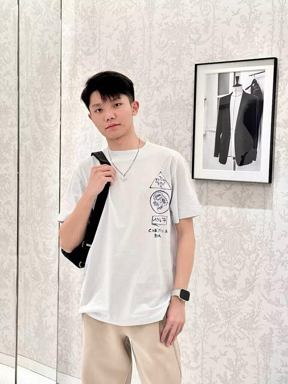 사슬 / 디올 남성 로고 반팔 라운드 티셔츠