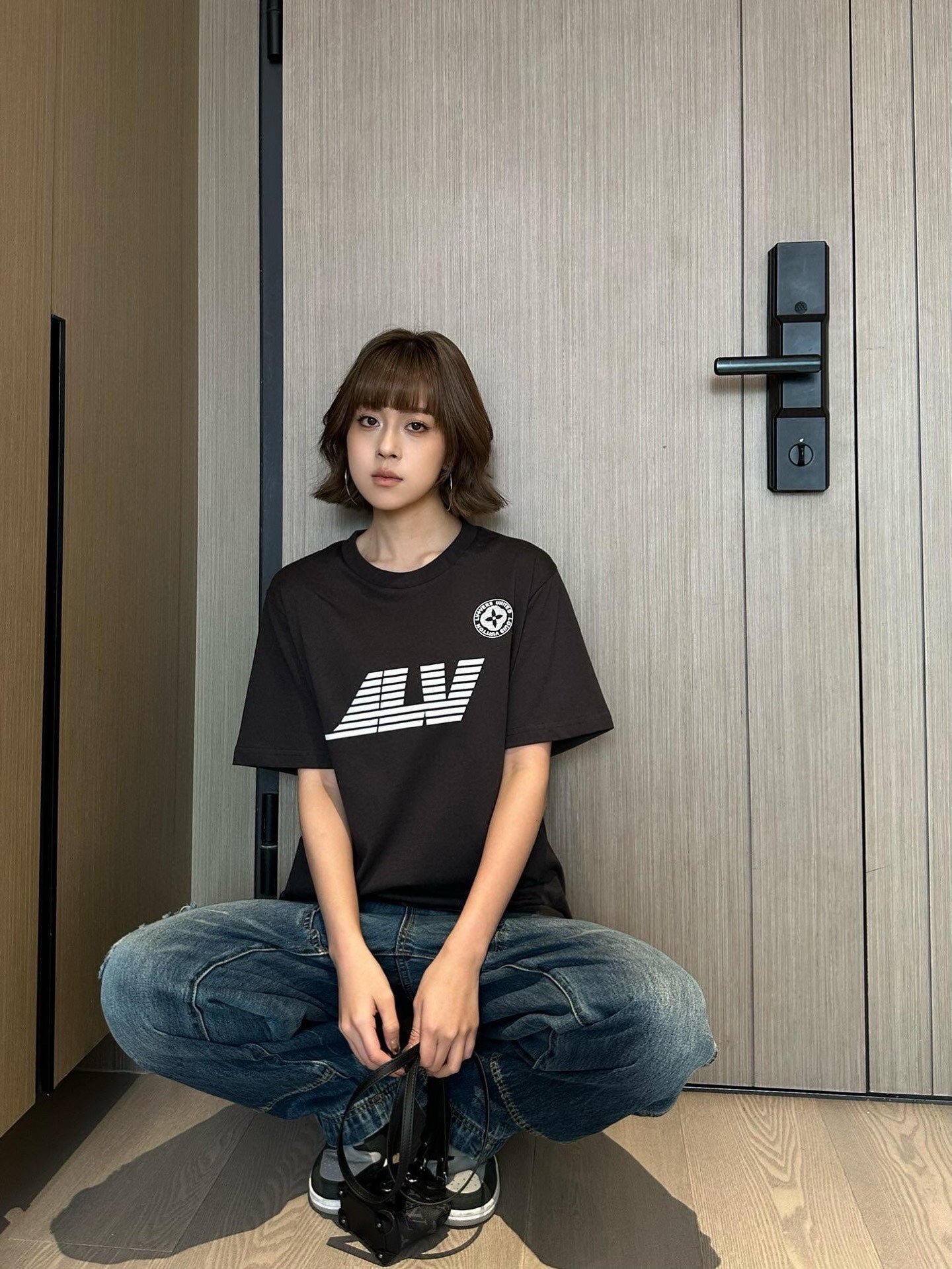 사슬 / 루이비통 남성 여성 프린트 라운드 반팔 티셔츠