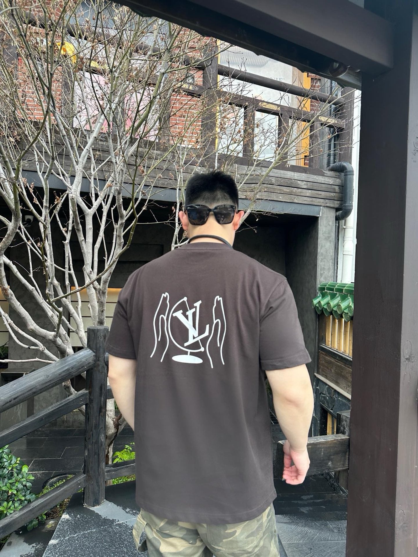 사슬 / 루이비통 남성 여성 프린트 라운드 반팔 티셔츠