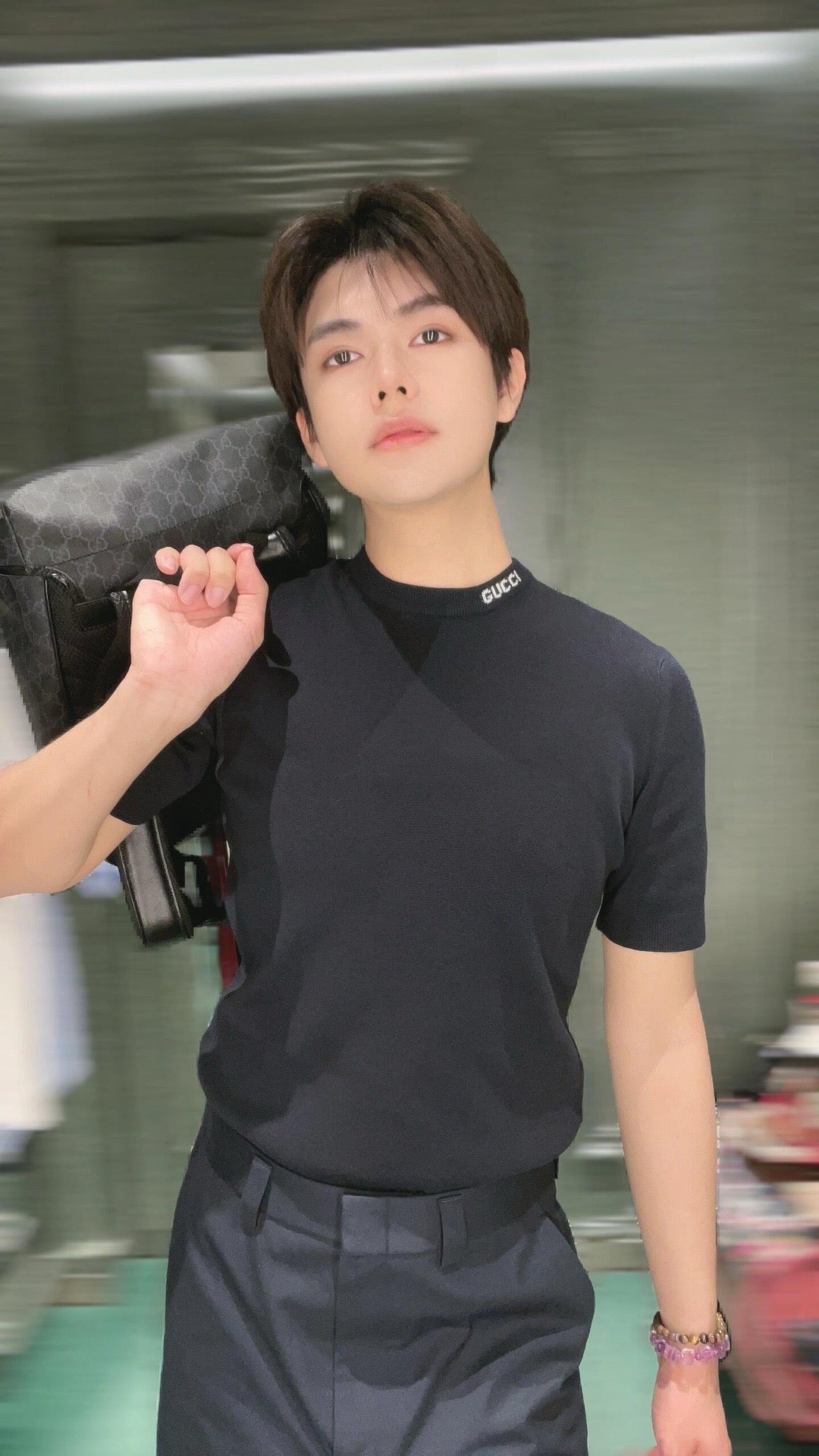 사슬 / 구찌 남성 여성 니트 라운드넥 반팔 티셔츠 네이비