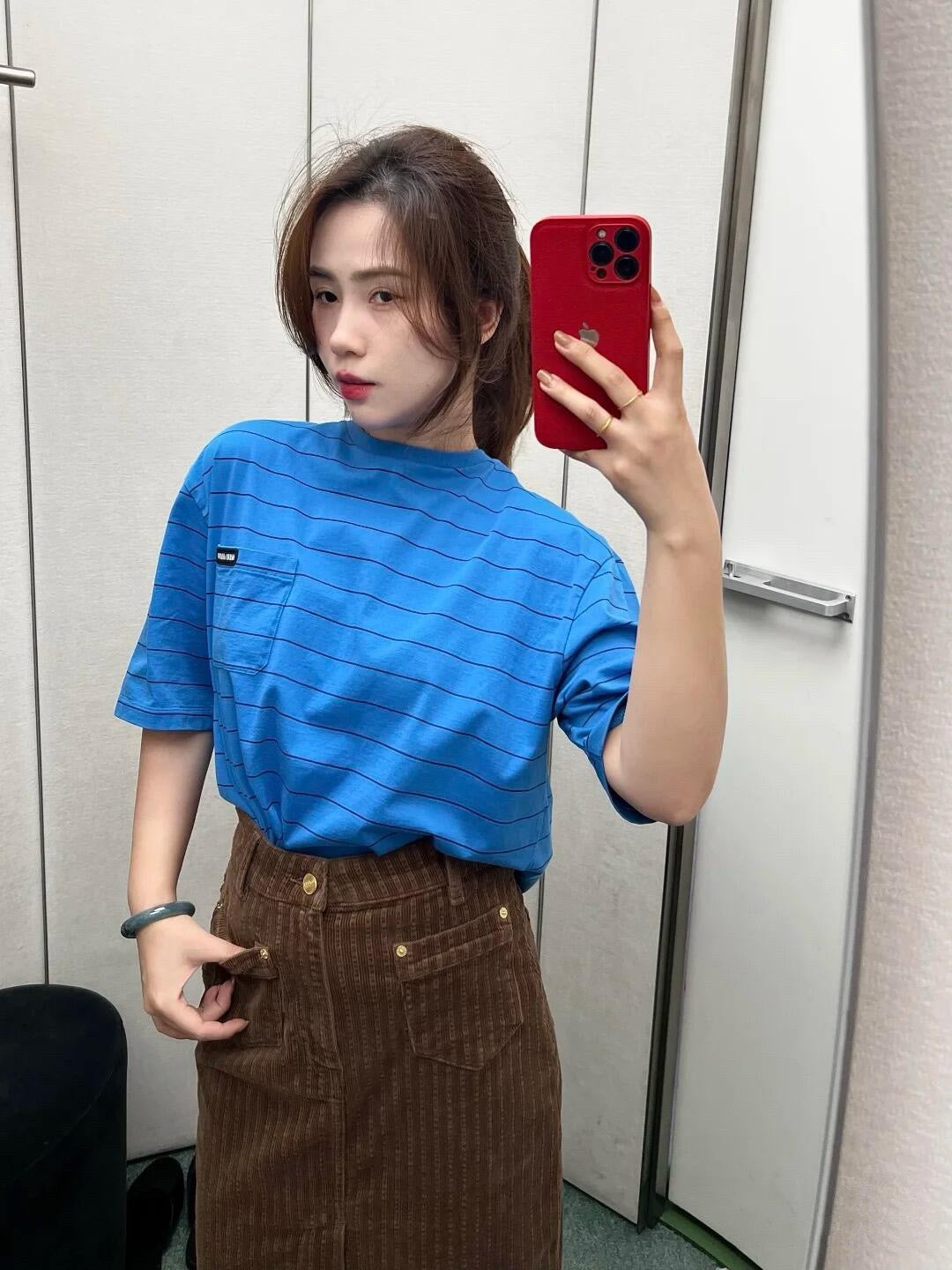 사슬 / 미우미우 남성 스트라이프 라운드넥 반팔 티셔츠