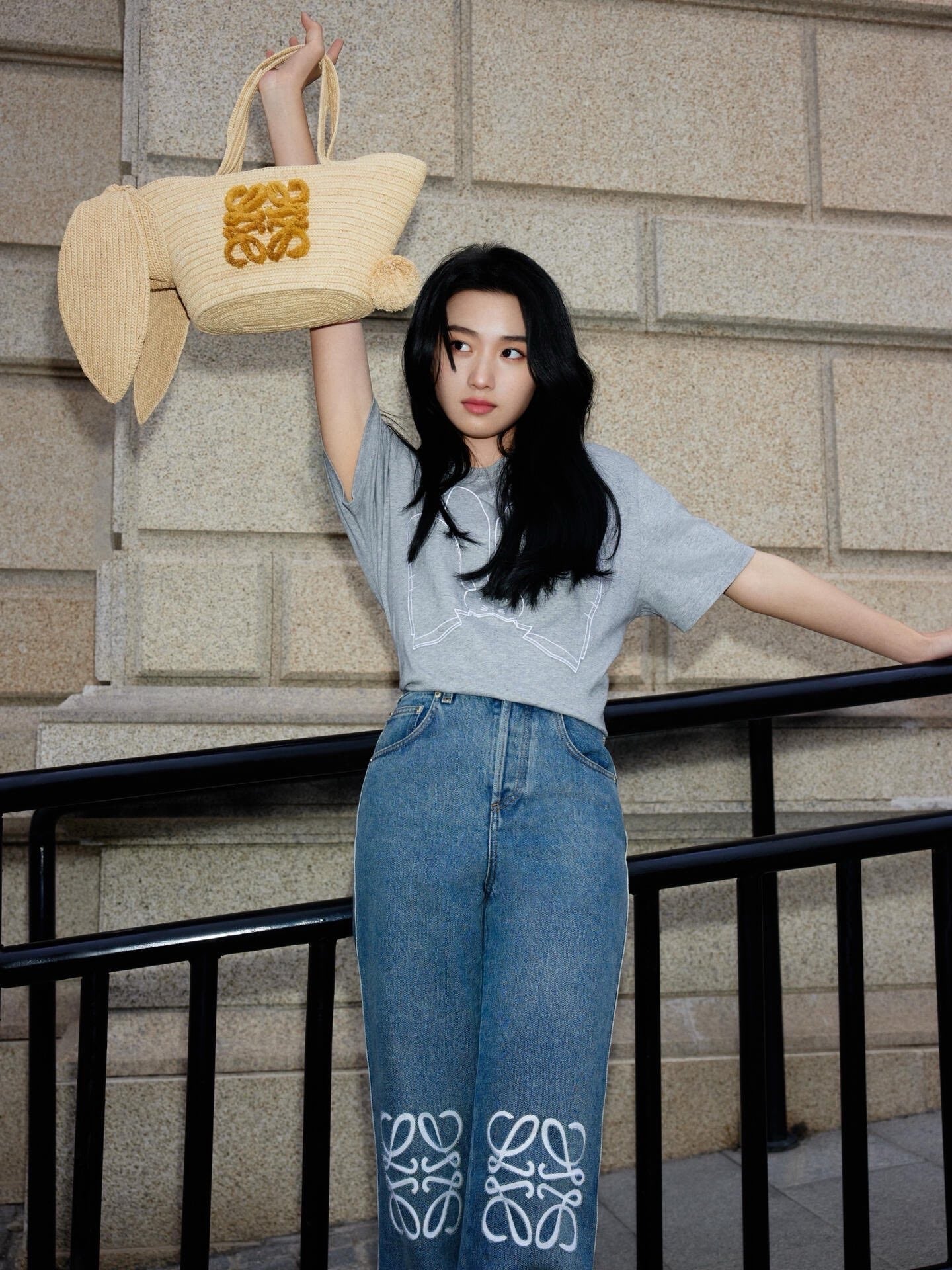사슬 / 로에베 남성 여성 와이드 데님 팬츠