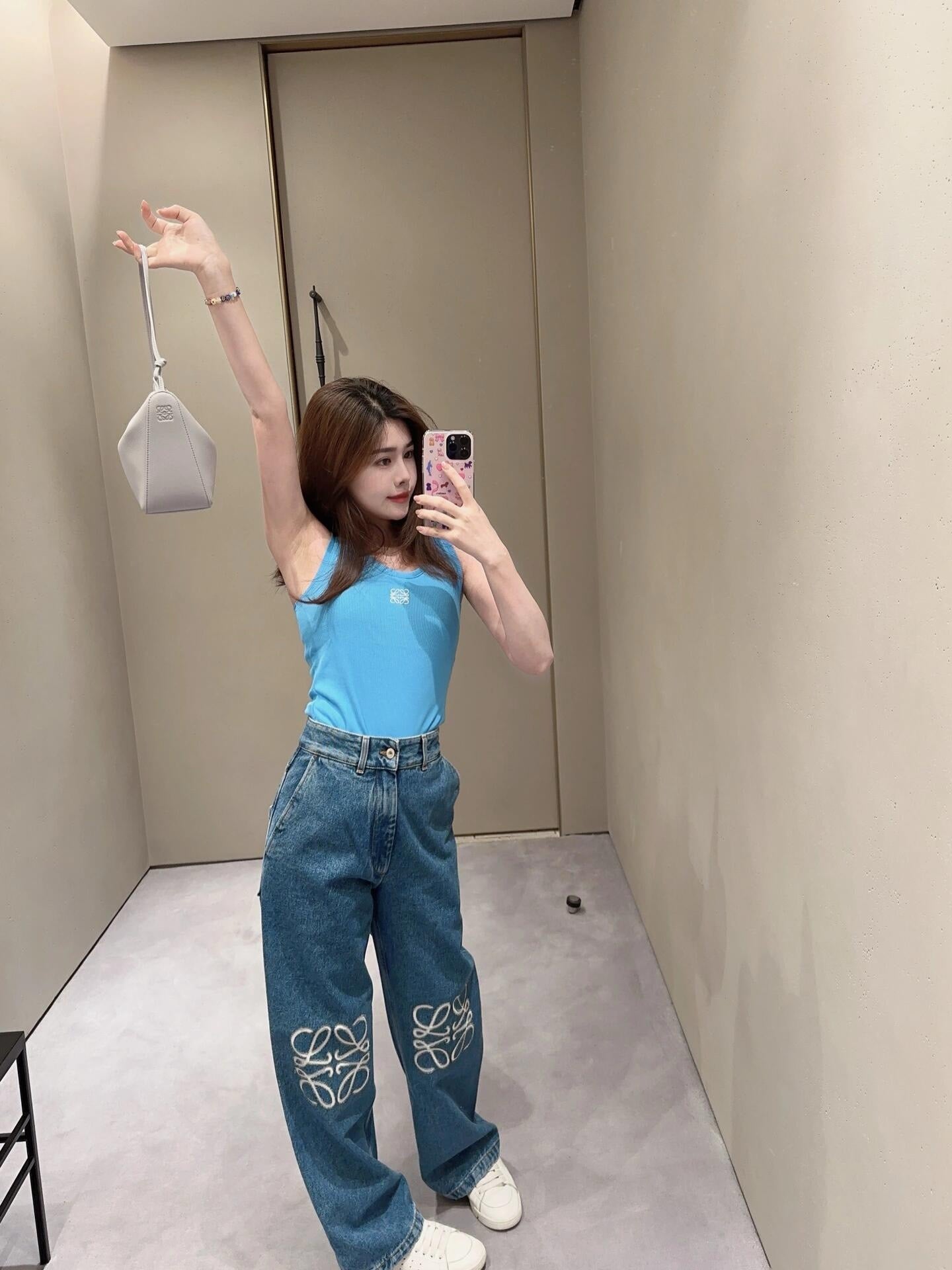 사슬 / 로에베 남성 여성 와이드 데님 팬츠