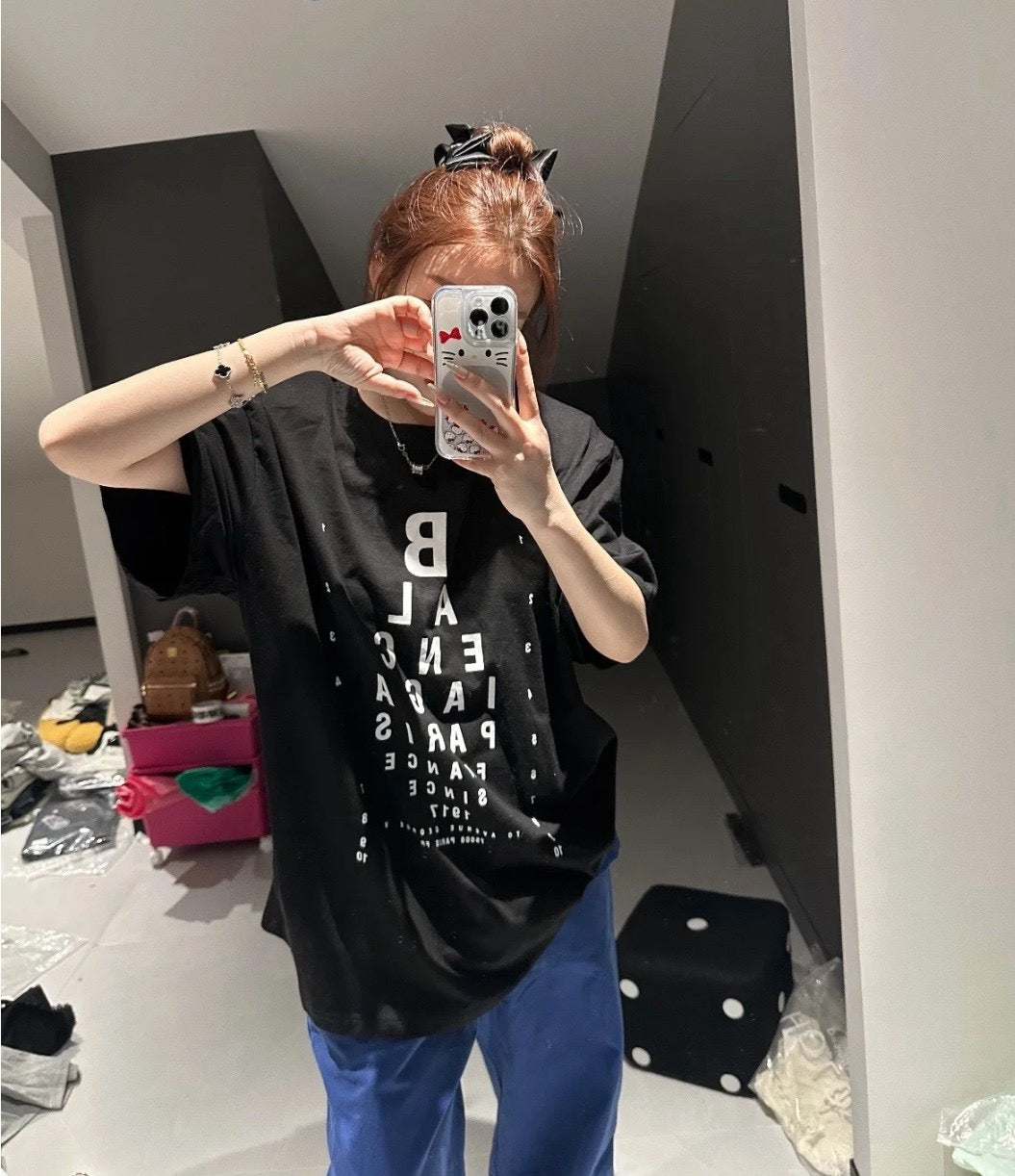 사슬 / 발렌시아가 남성 알파벳 프린트 라운드 와이드 반팔 티셔츠