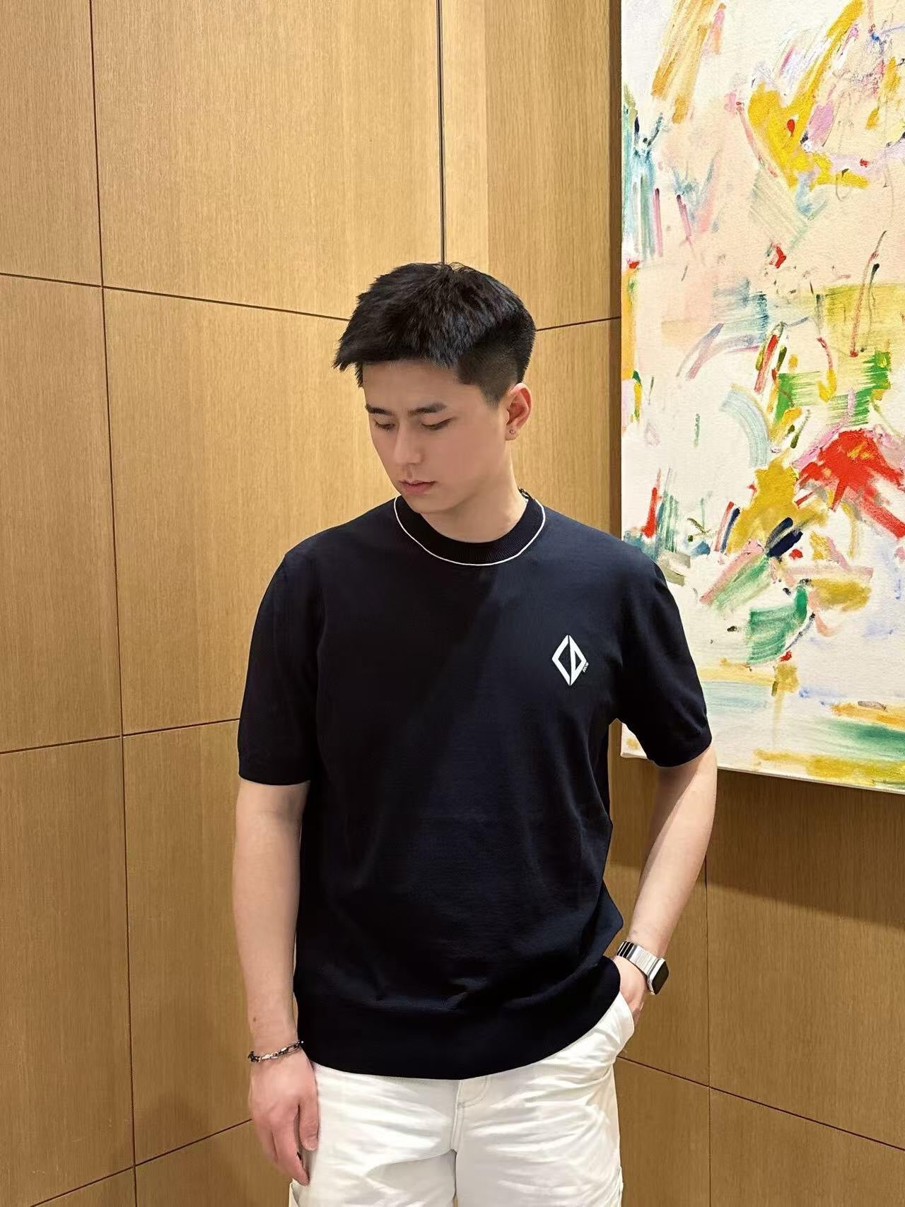 사슬 / 디올 남성 캐주얼 라운드 반팔 티셔츠
