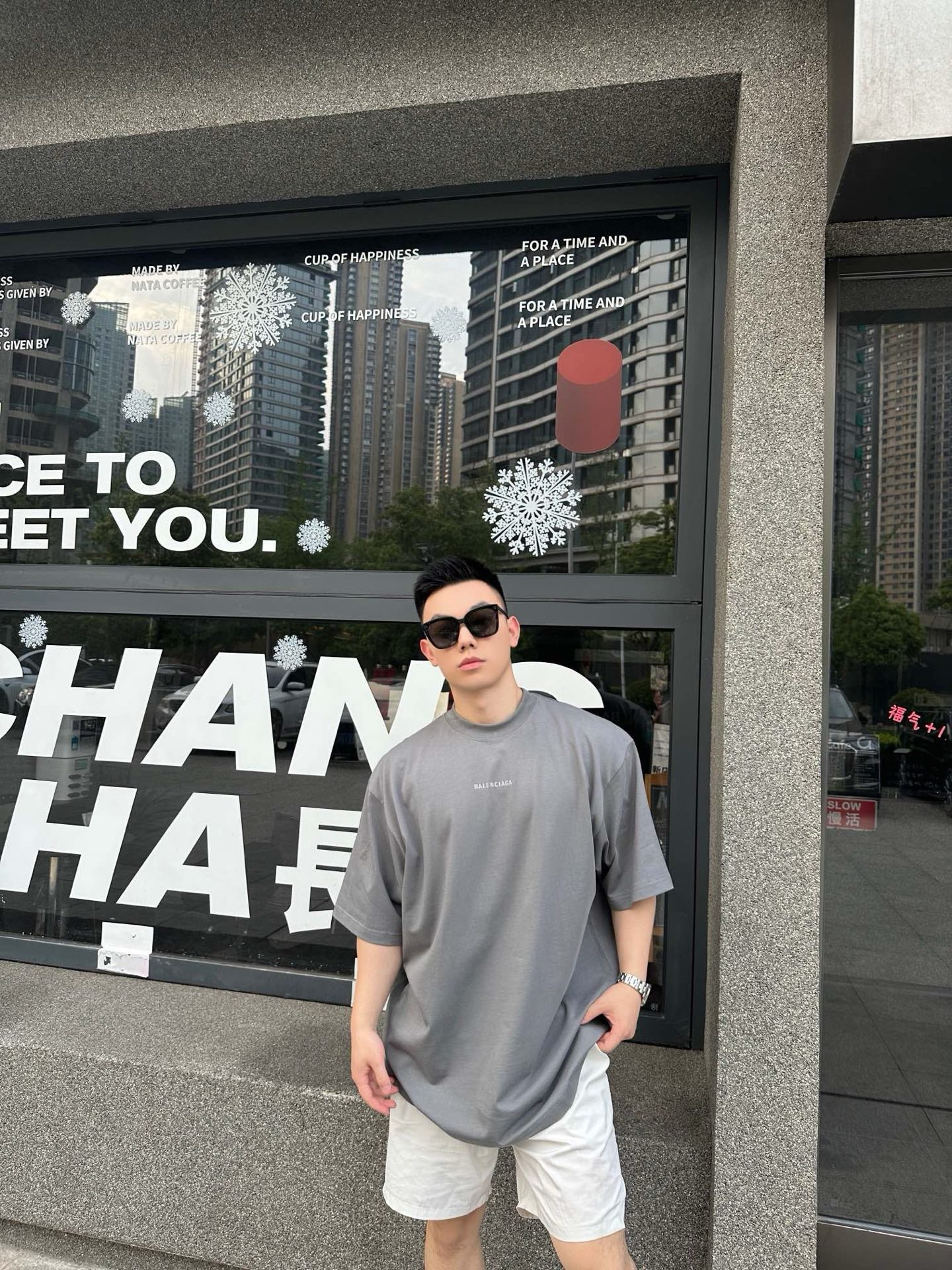 사슬 / 발렌시아가 남성 라운드 알파벳 프린트 반팔 티셔츠