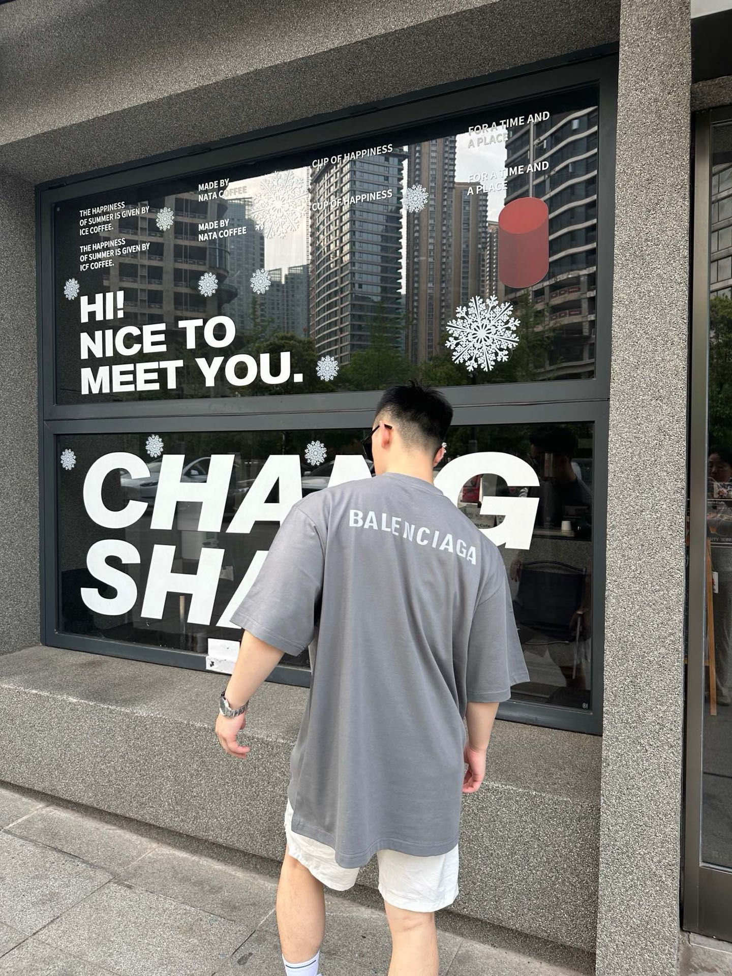 사슬 / 발렌시아가 남성 라운드 알파벳 프린트 반팔 티셔츠