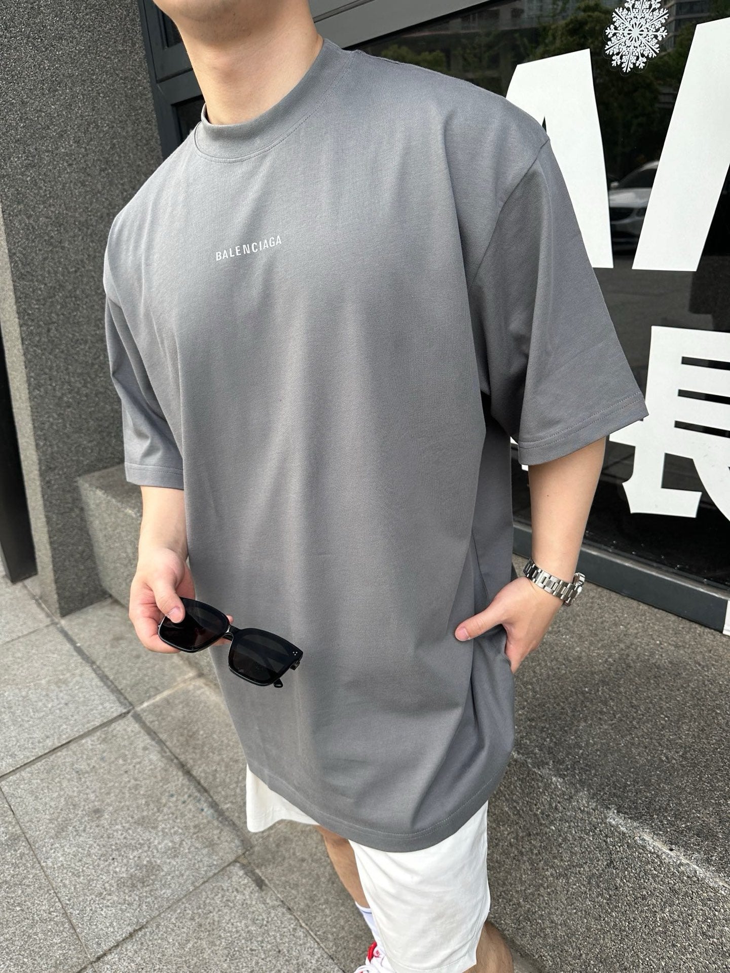 사슬 / 발렌시아가 남성 라운드 알파벳 프린트 반팔 티셔츠