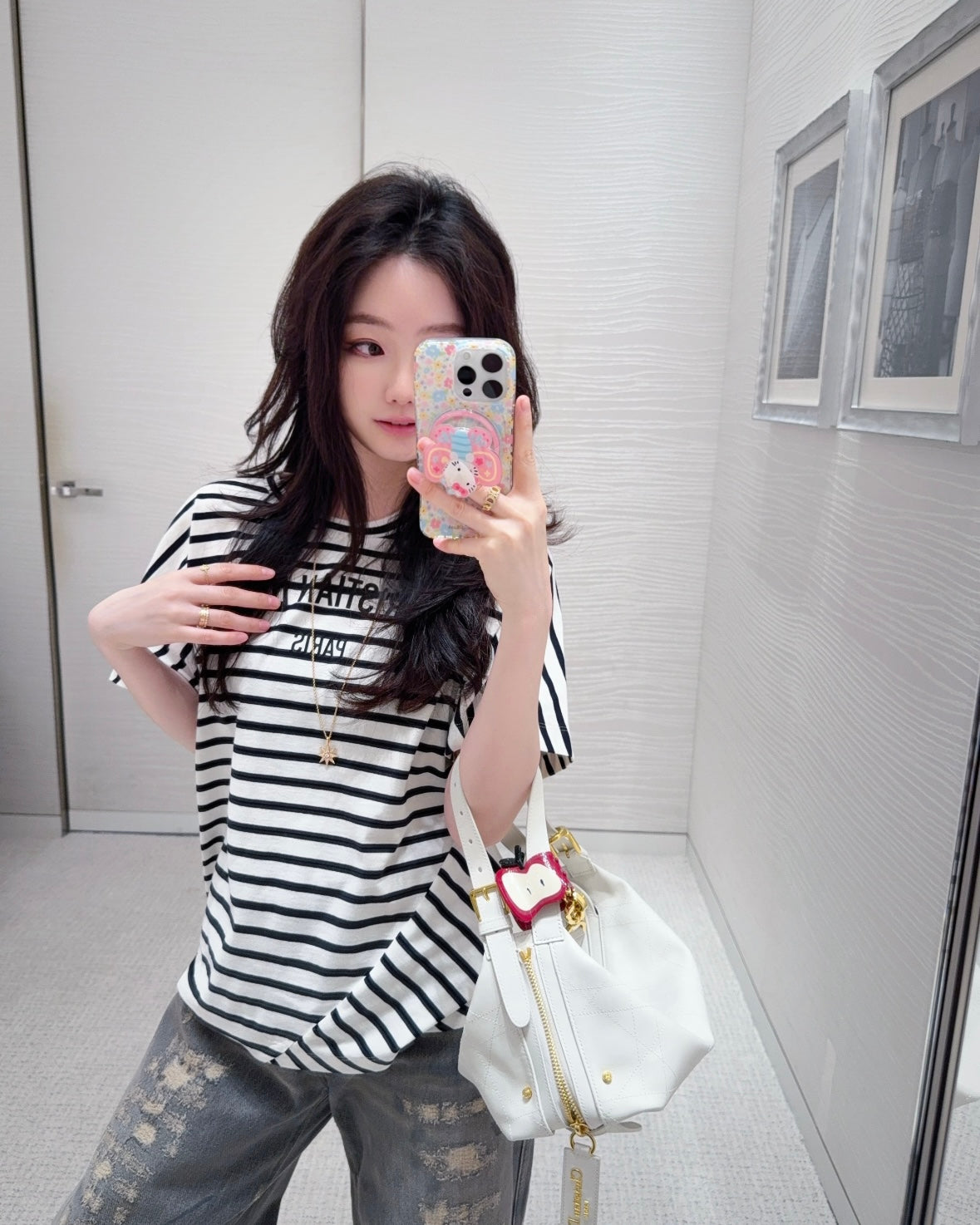 체인2호 / 디올 여성 불규칙 스트라이프 반팔 티셔츠