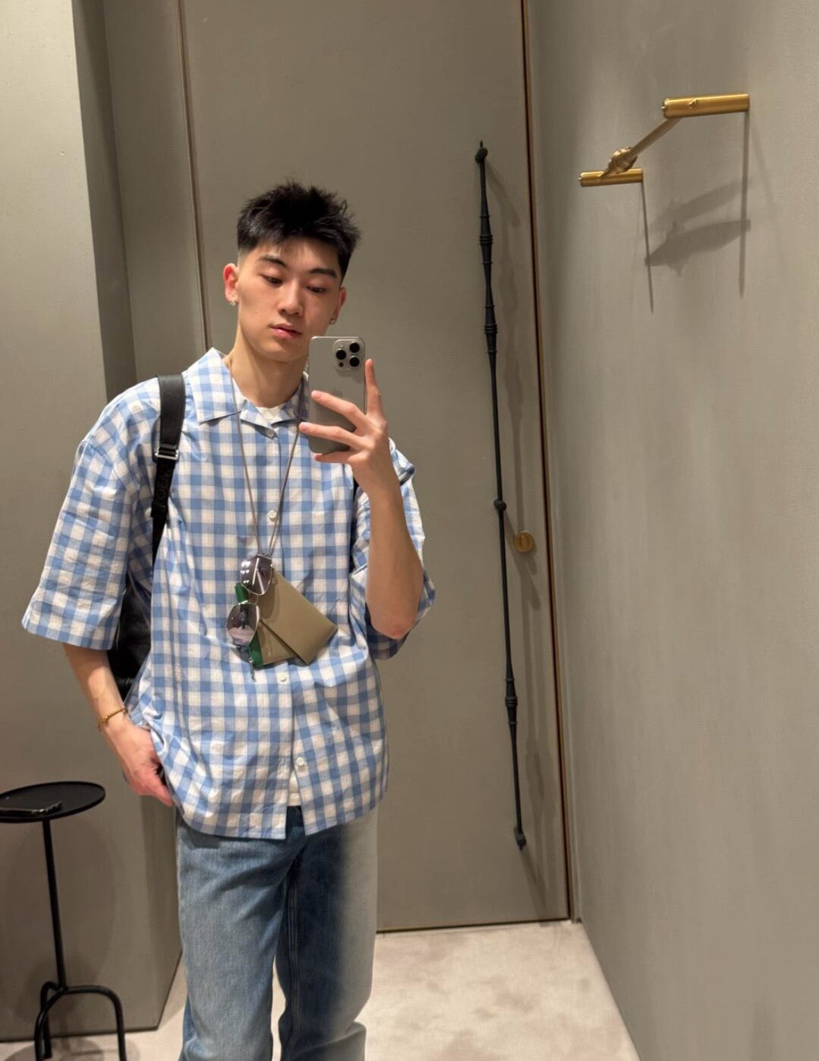 사슬 / 로에베 남성 체크 와이드 반팔 셔츠
