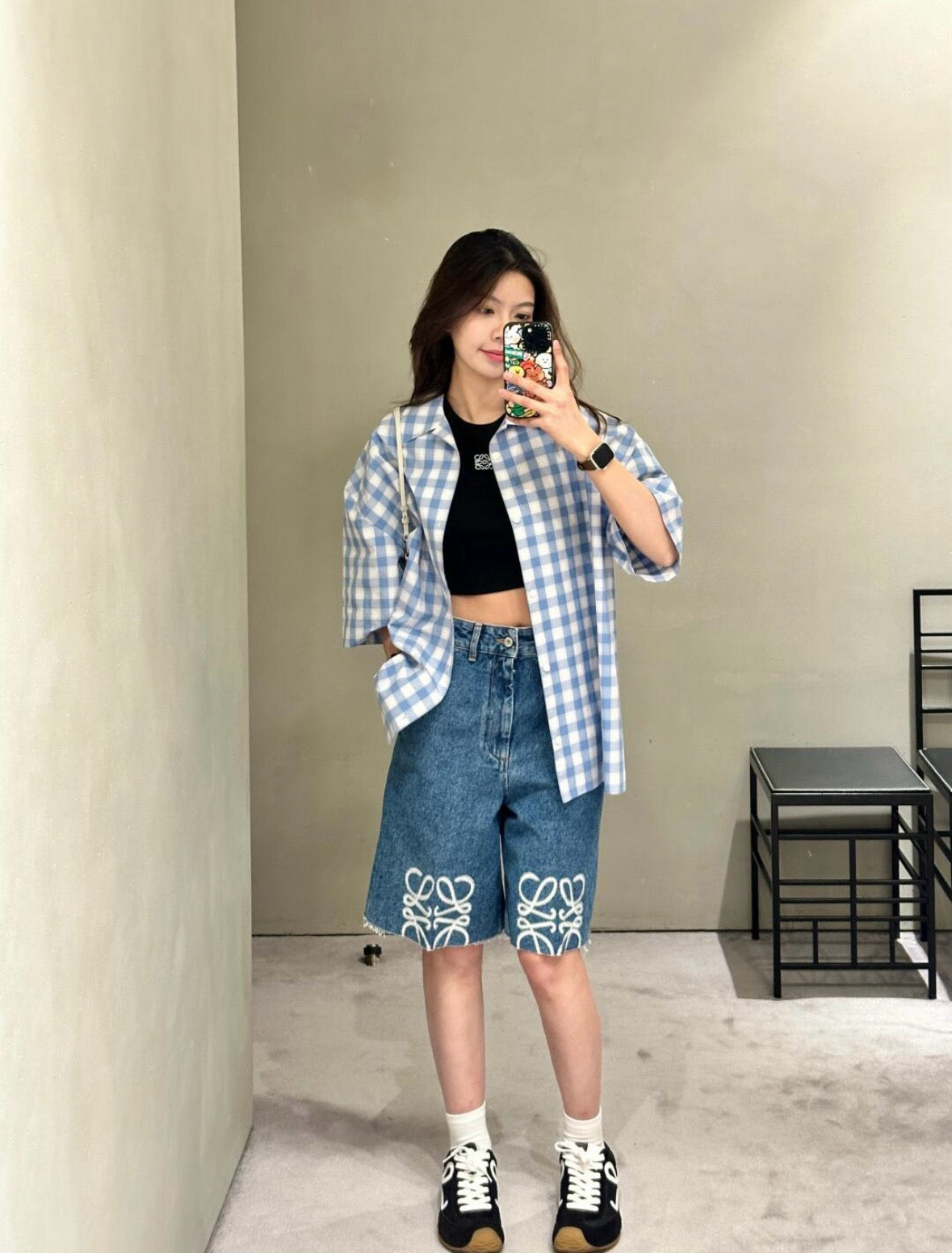 사슬 / 로에베 남성 체크 와이드 반팔 셔츠