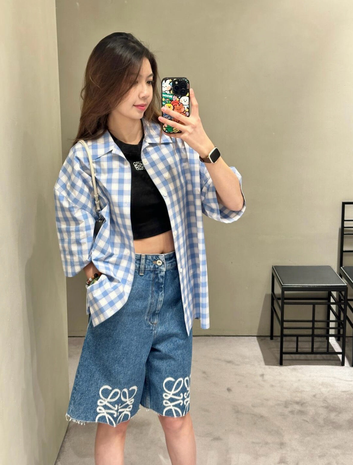 사슬 / 로에베 남성 체크 와이드 반팔 셔츠