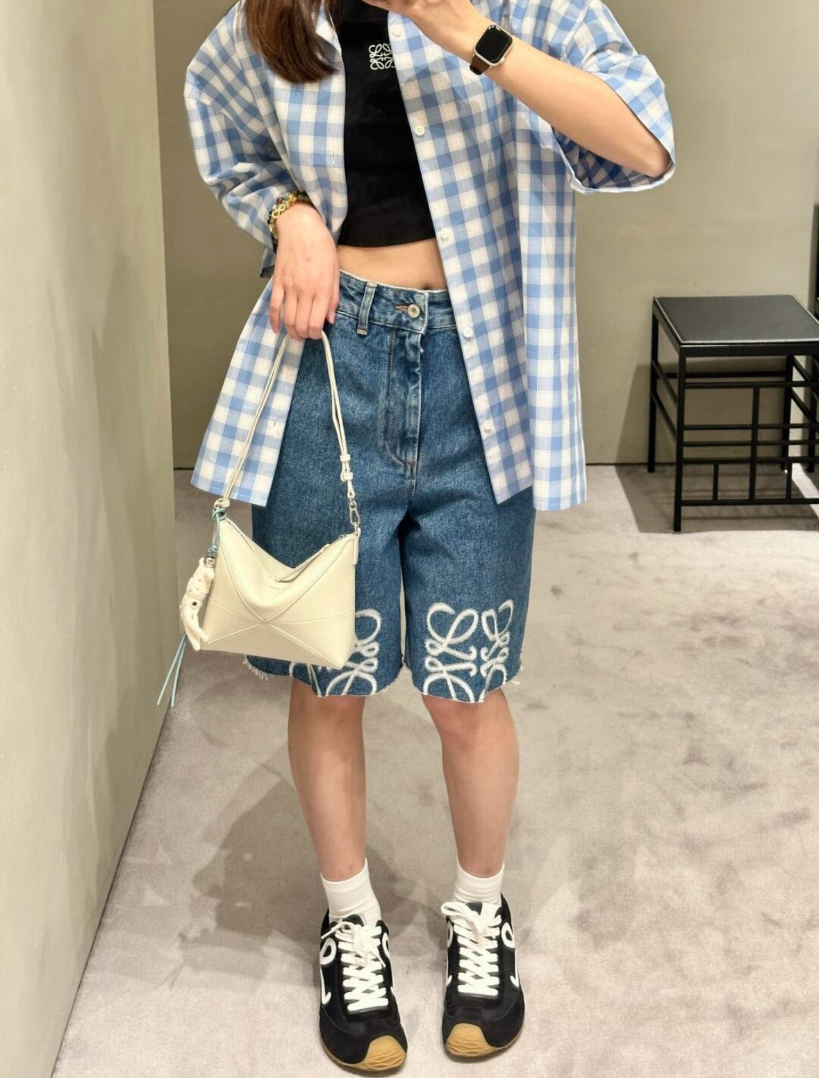 사슬 / 로에베 남성 체크 와이드 반팔 셔츠