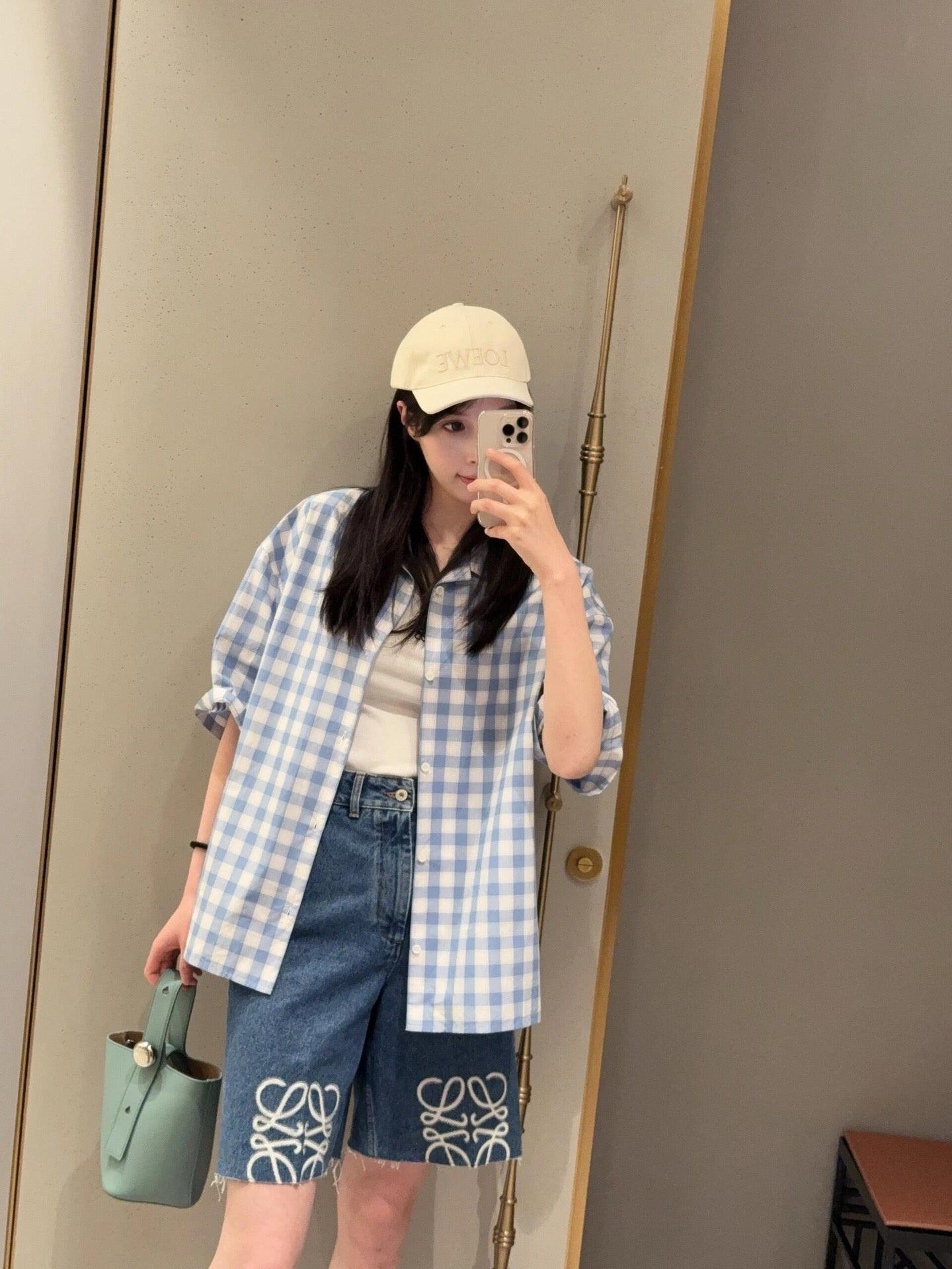 사슬 / 로에베 남성 체크 와이드 반팔 셔츠