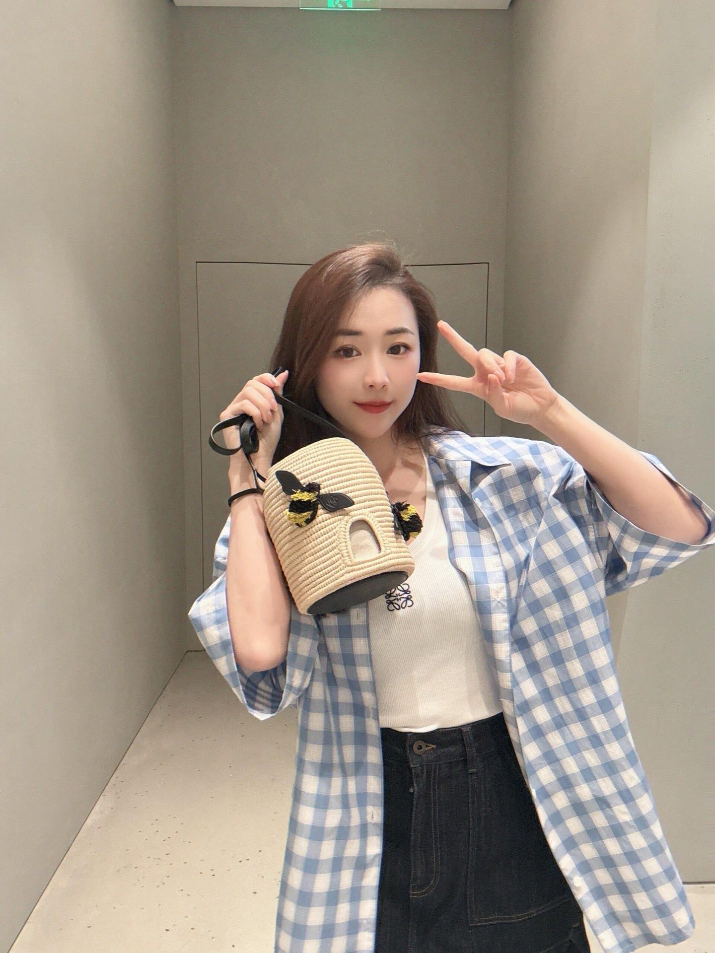 사슬 / 로에베 남성 체크 와이드 반팔 셔츠