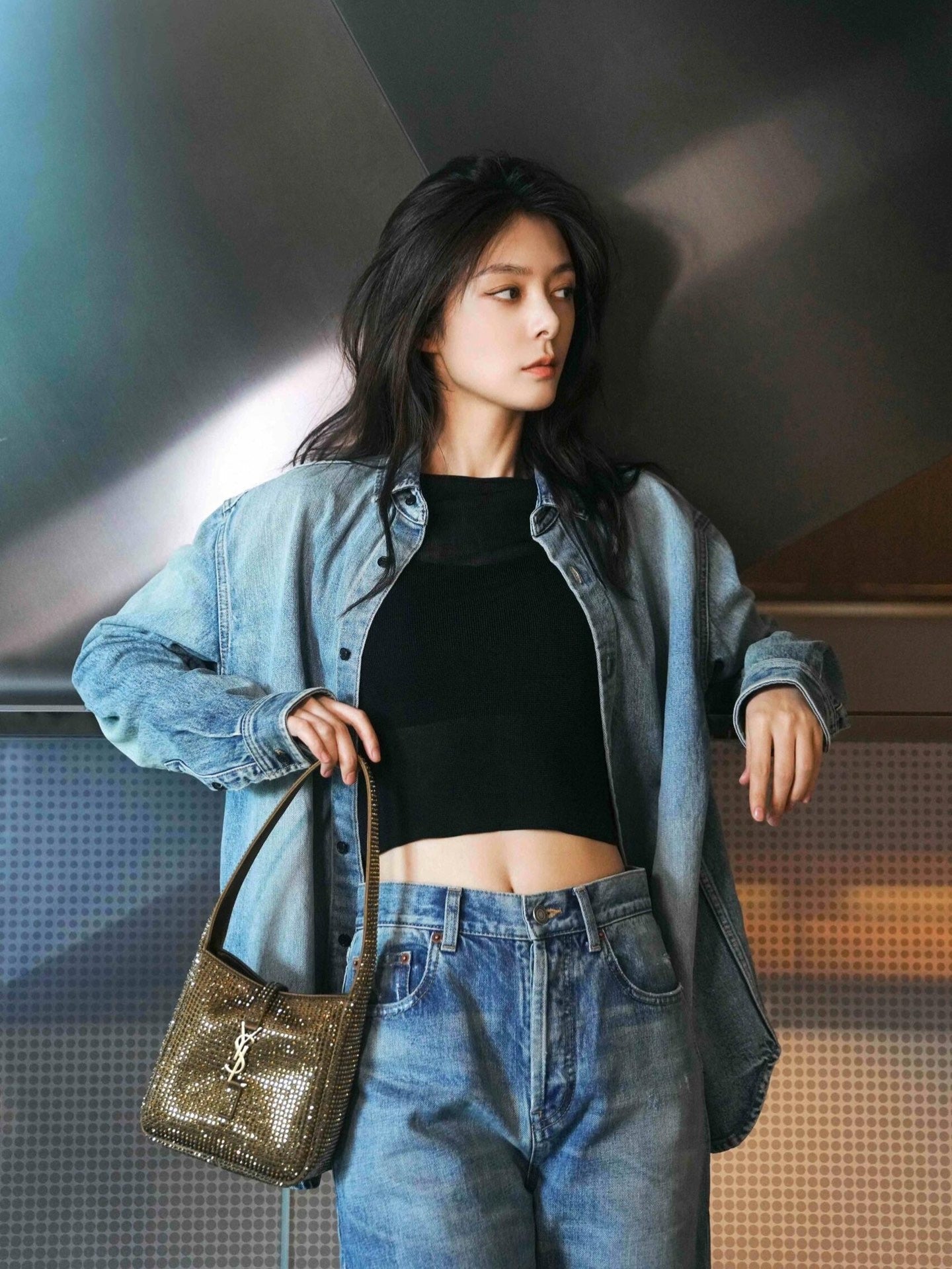 사슬 / 입생로랑 남성 여성 긴팔 데님 셔츠