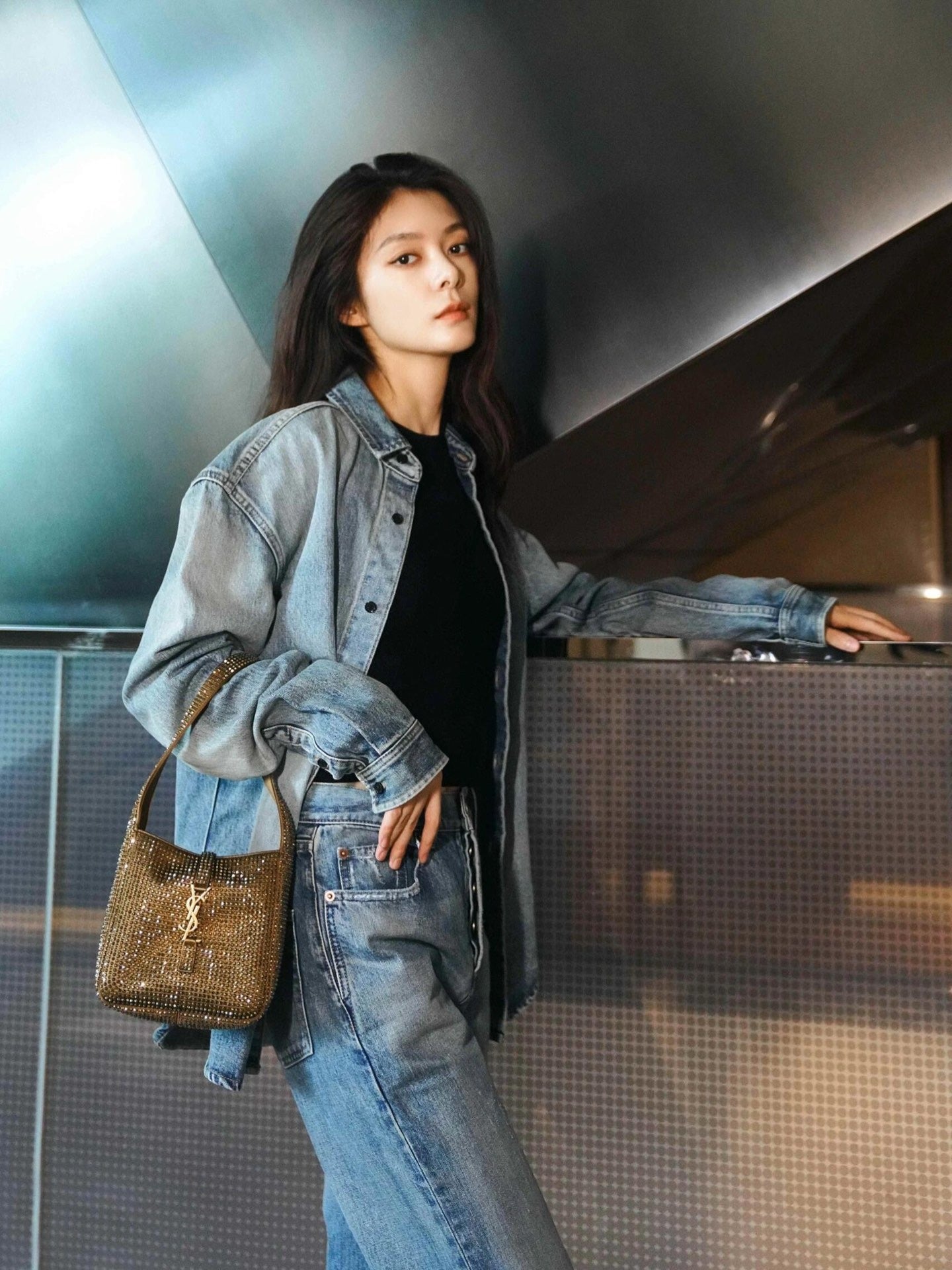 사슬 / 입생로랑 남성 여성 긴팔 데님 셔츠