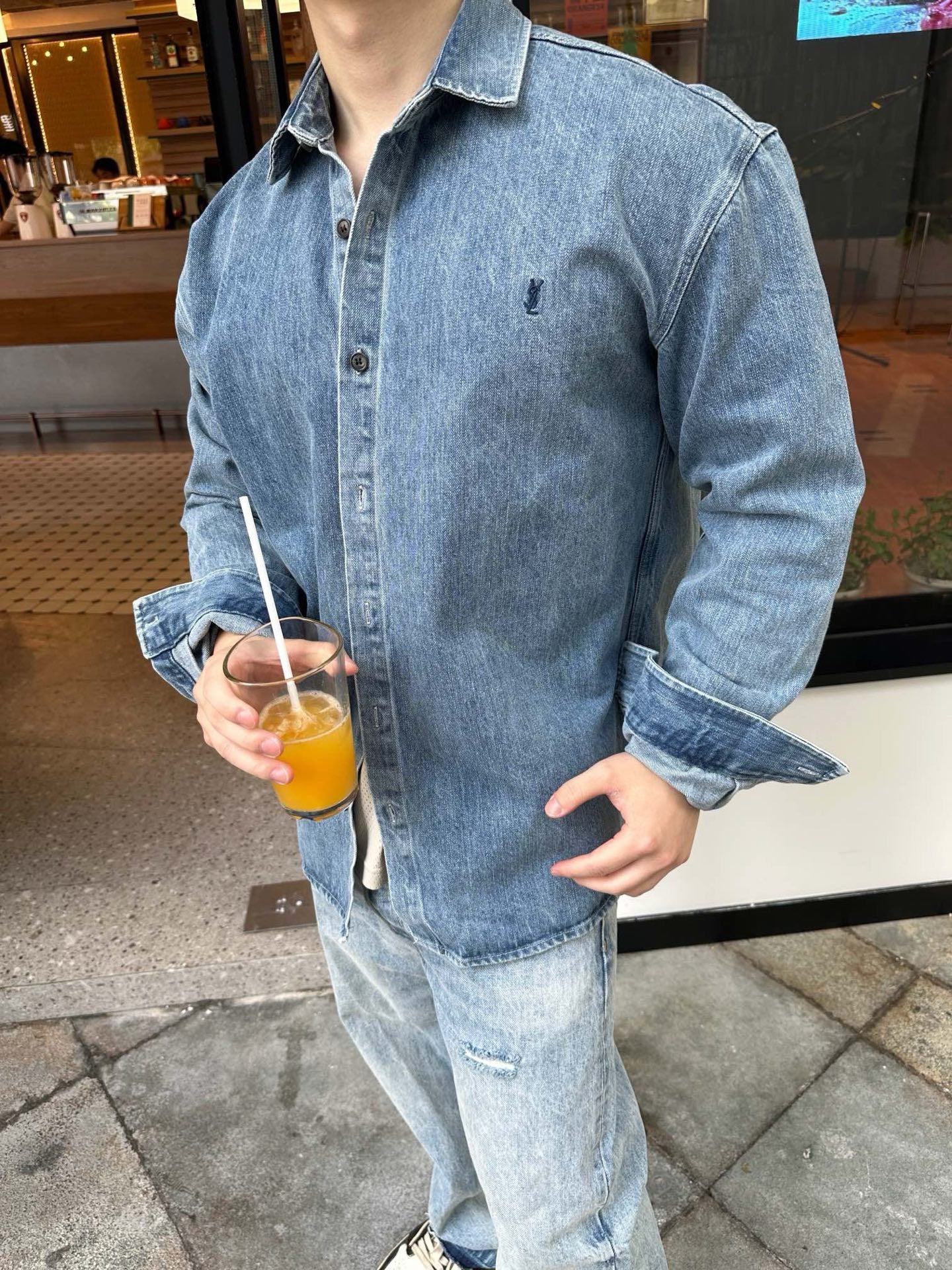 사슬 / 입생로랑 남성 여성 긴팔 데님 셔츠