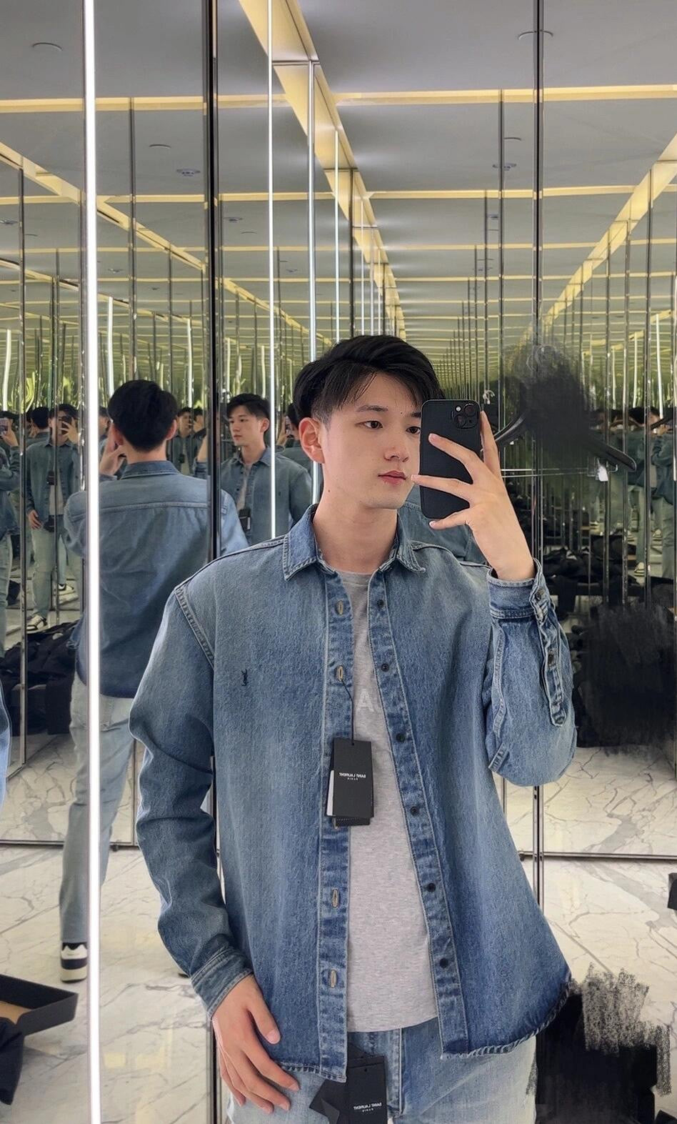 사슬 / 입생로랑 남성 여성 긴팔 데님 셔츠