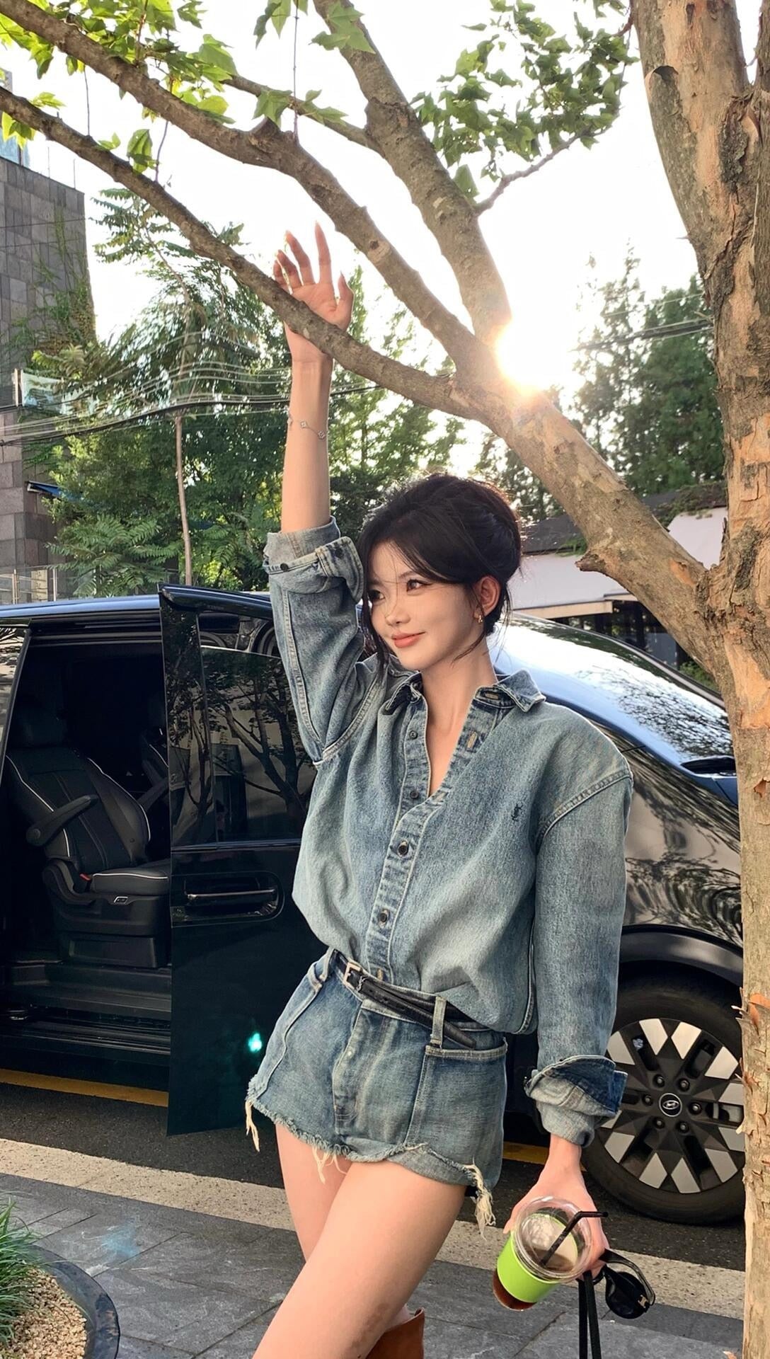 사슬 / 입생로랑 남성 여성 긴팔 데님 셔츠