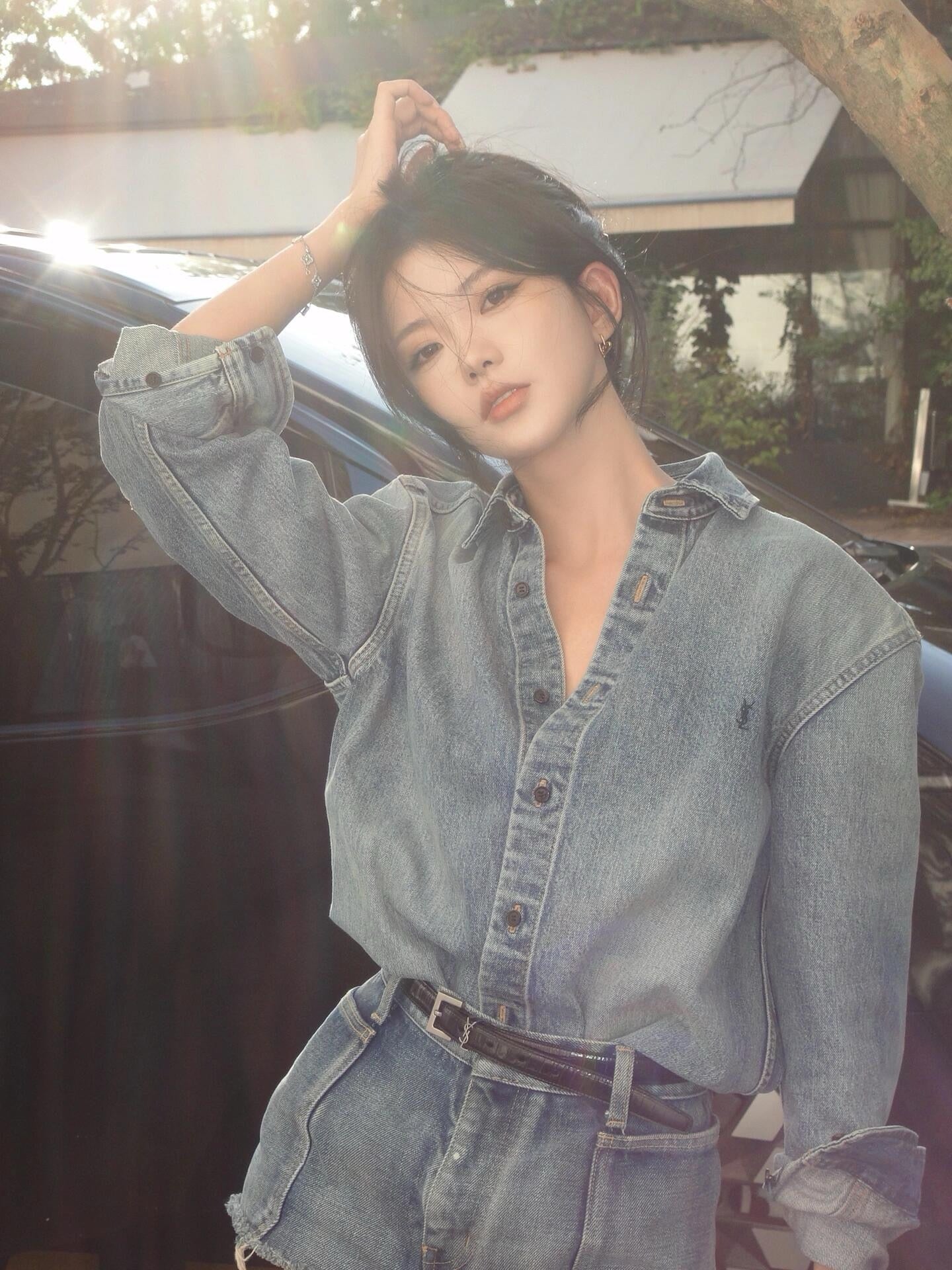 사슬 / 입생로랑 남성 여성 긴팔 데님 셔츠