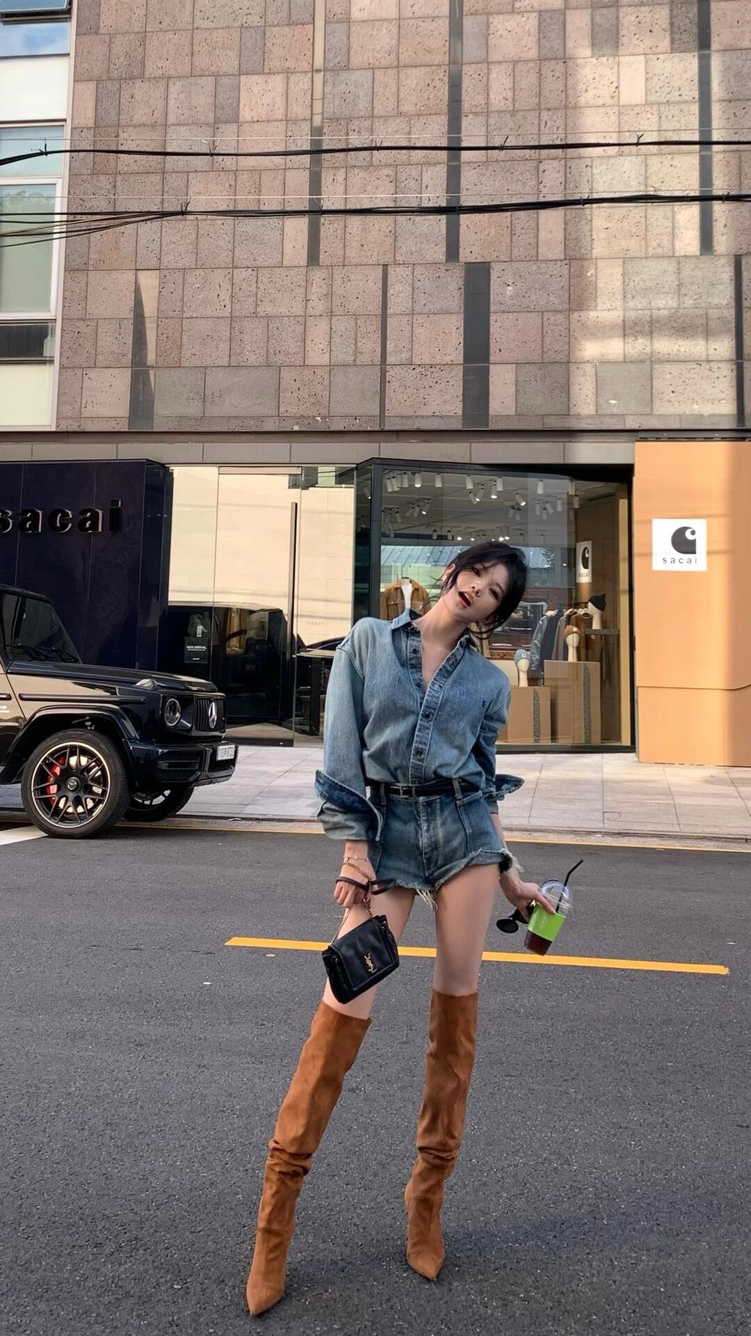 사슬 / 입생로랑 남성 여성 긴팔 데님 셔츠