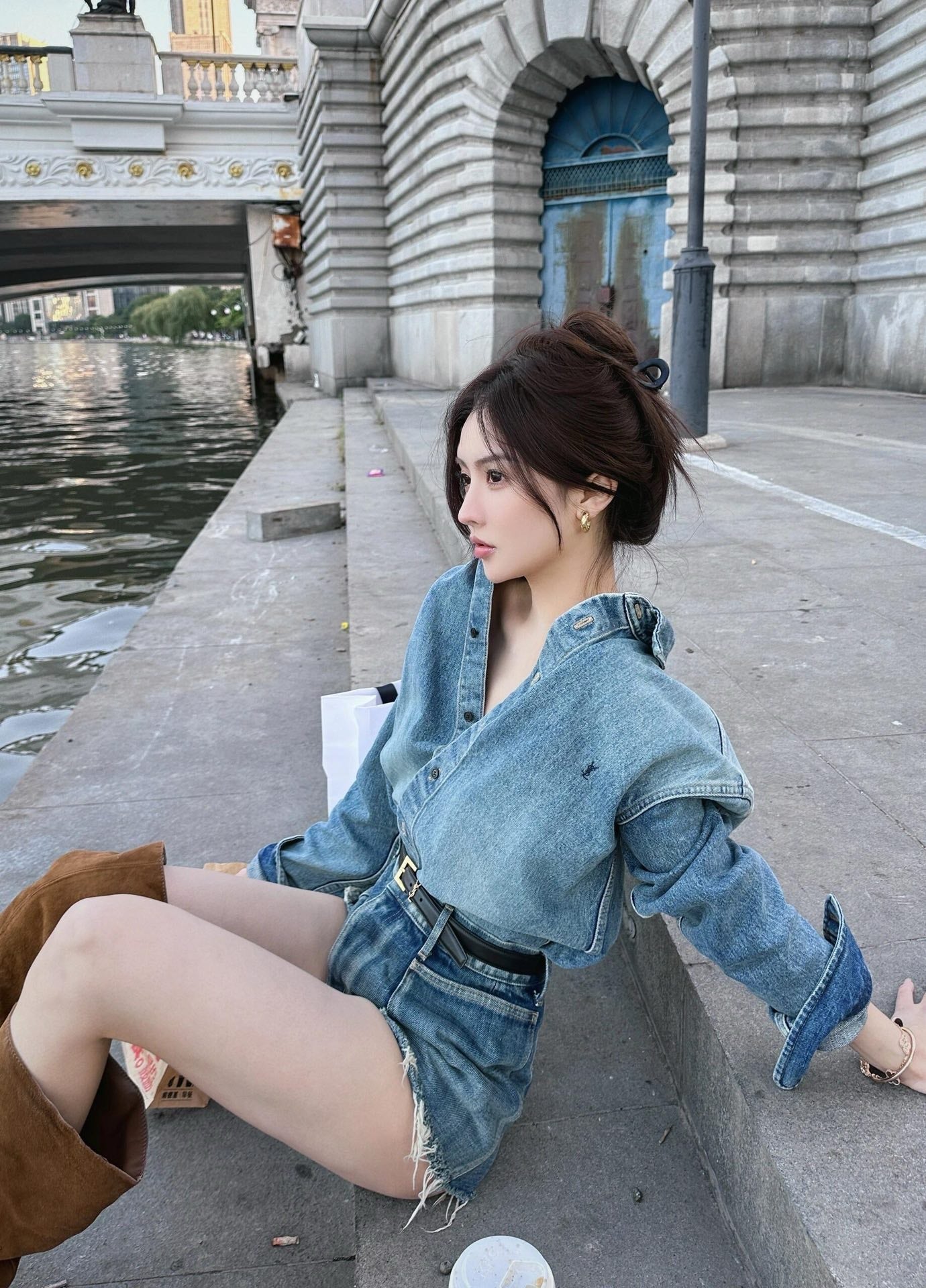 사슬 / 입생로랑 남성 여성 긴팔 데님 셔츠